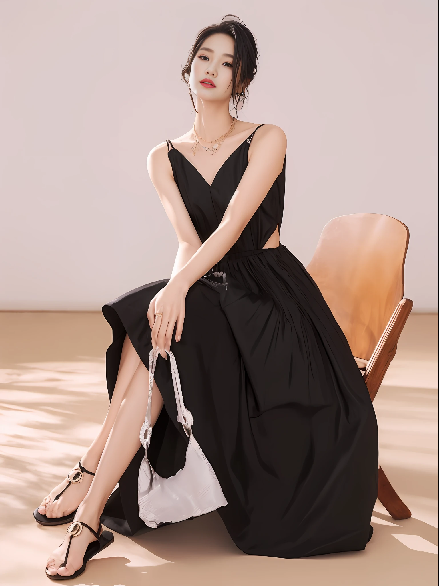 Yafi woman sitting on chair black dress, jia, flowing black dress, elegant dress, an elegant woman in black dress, jimin, black, long skirt, eura, black dress, korean female fashion model, she wears black dress, soft silk dress, dark black long skirt,