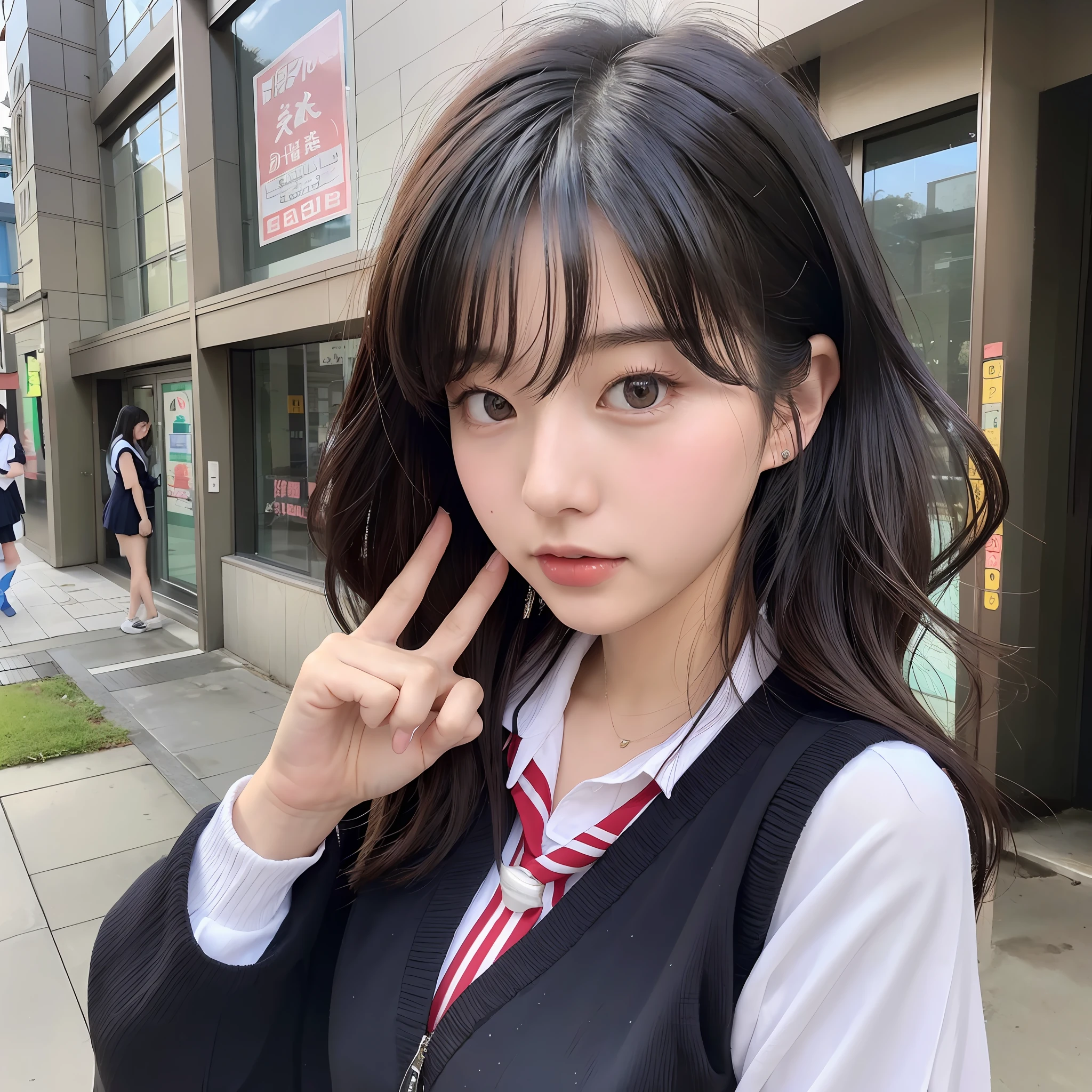 beautiful Japan person twice momo high school student school uniform black hair color normal body school face super high definition photo realistic --auto --s2