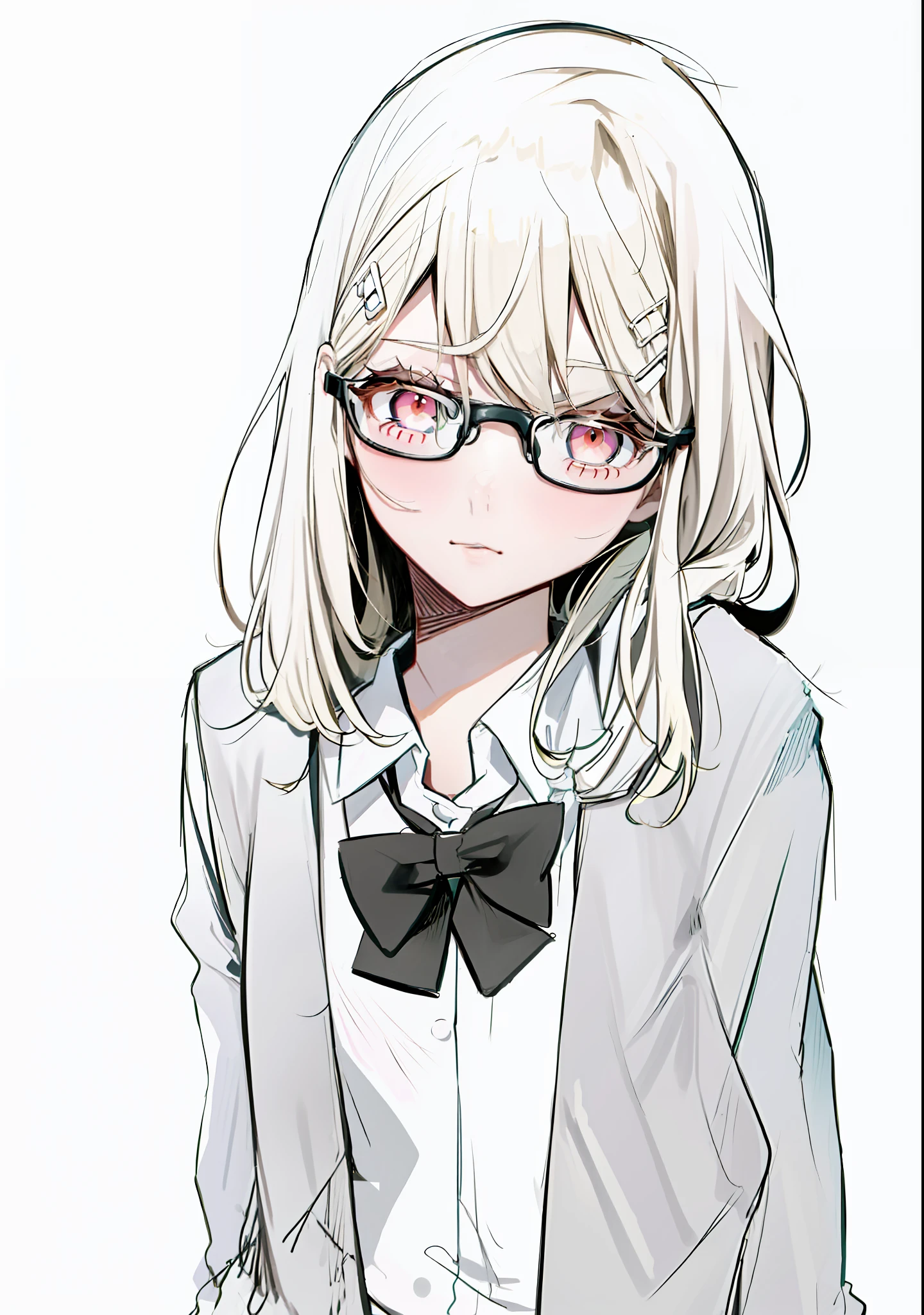 a drawing of a girl with glasses and a bow tie, with glasses, !!wearing glasses!!, with glasses on, black and white manga style, girl with glasses, extremely cute anime girl face, shoujo manga character design, beautiful anime high school girl, spectacled, wearing a suit and glasses, cute anime girl portraits, wears glasses, clean detailed anime style