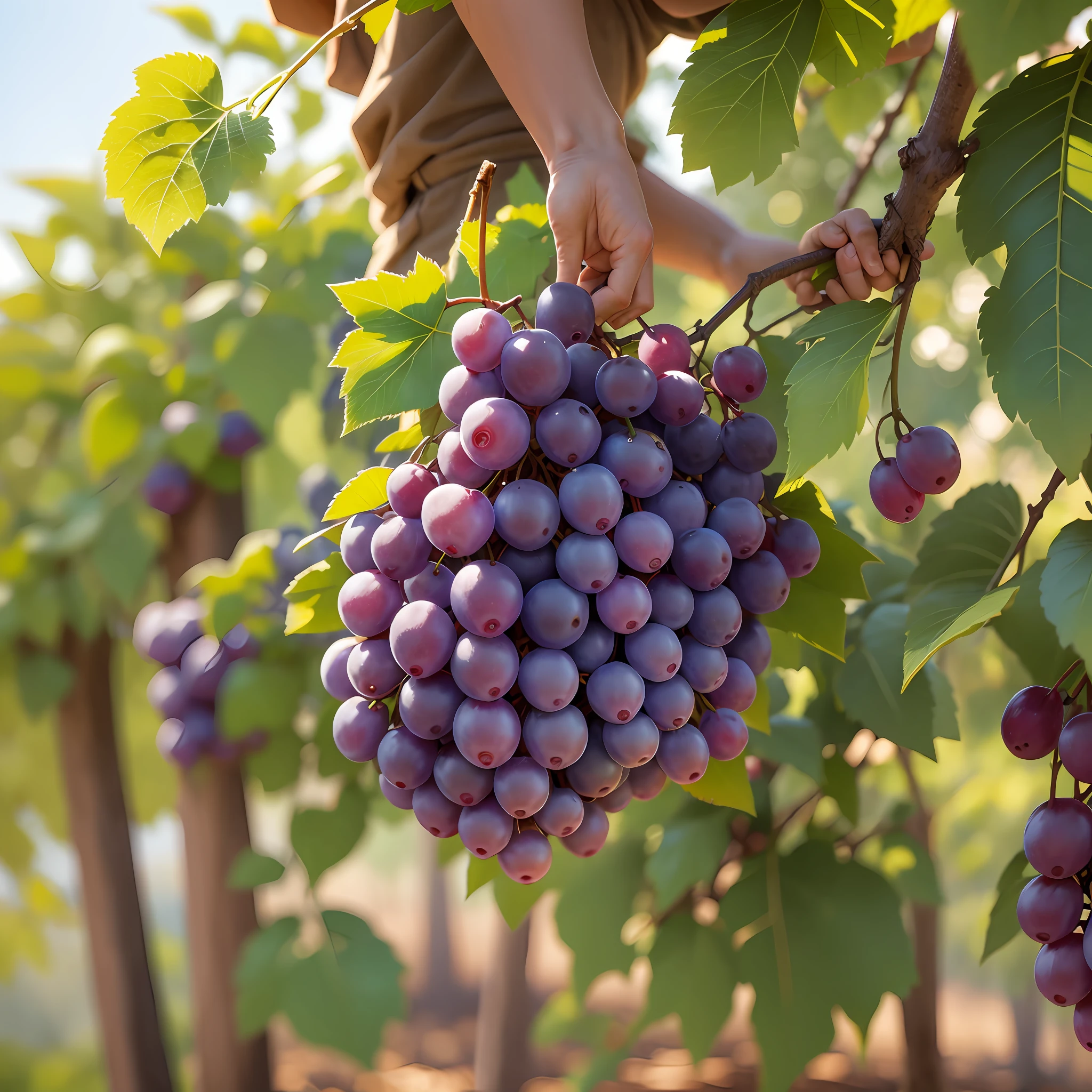 An uncle farmer picks grapes by hand on a sunny day --auto --s2