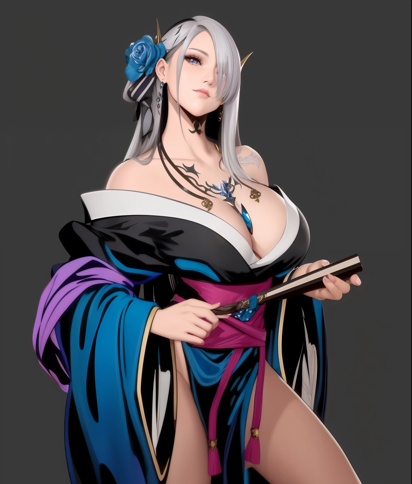 Anime character with folding fan in her hand, dark witch full body pose, produced with anime painter studio, eye-catching detailed art style, human:: witch, drawn in anime painter studio, full body fairy, full body closeup, full pose, full body detail, full body portrait of shorts! , Kusart Kents, Highly Detailed Characters, (8k, RAW photo, best quality, masterpiece:1.2), European feel, medieval, ((character concept art), Full body concept, Still life, Fine detail, center of screen, still life only, ((simple background)), white background,