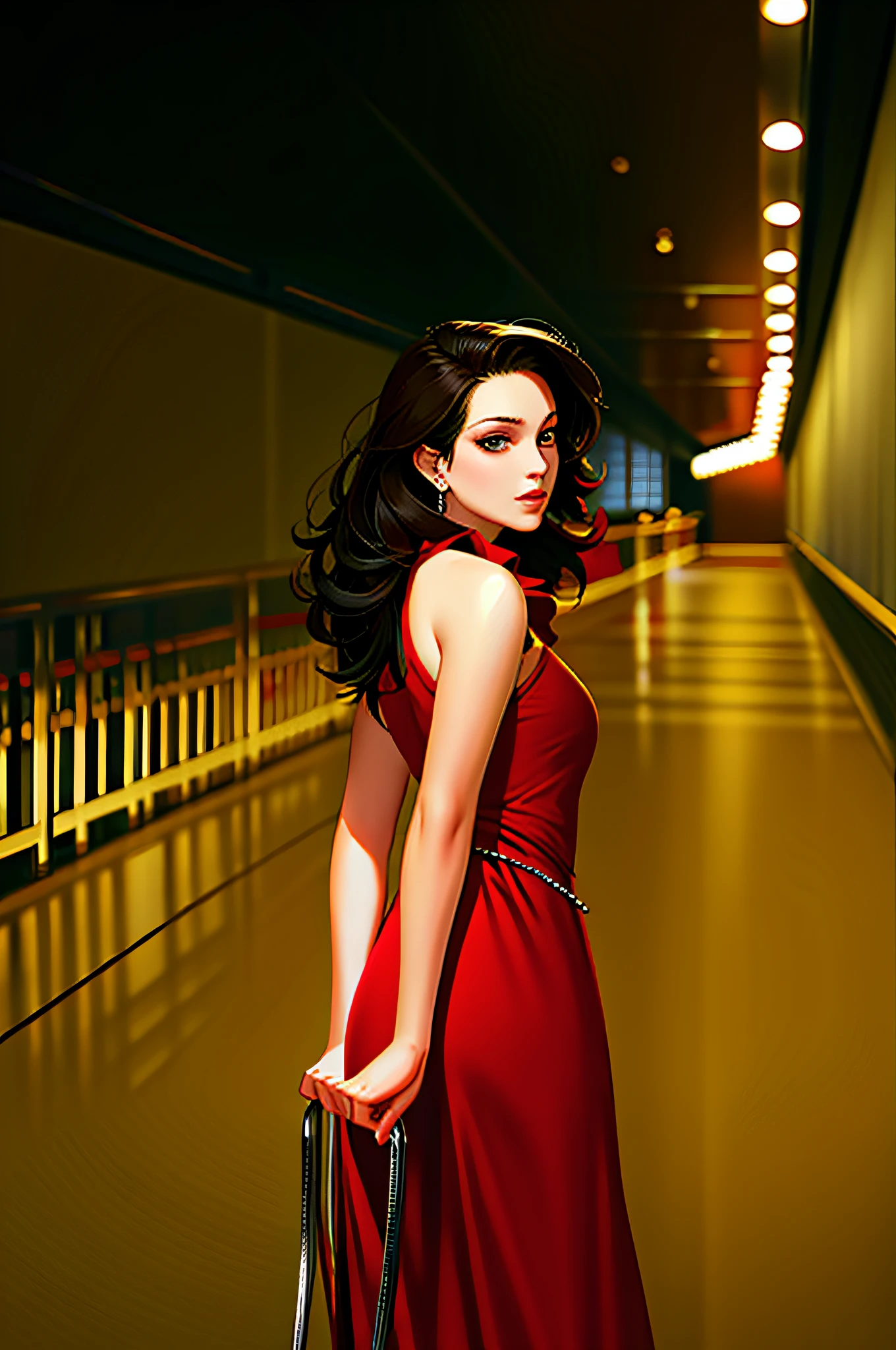 Red Theme, Looking at the Viewer, Room, Portrait, From the Side, Bad Girl, ((Mature Female)), [1girl|solo], (Masterpiece:1.1), (Best Quality:1.1)