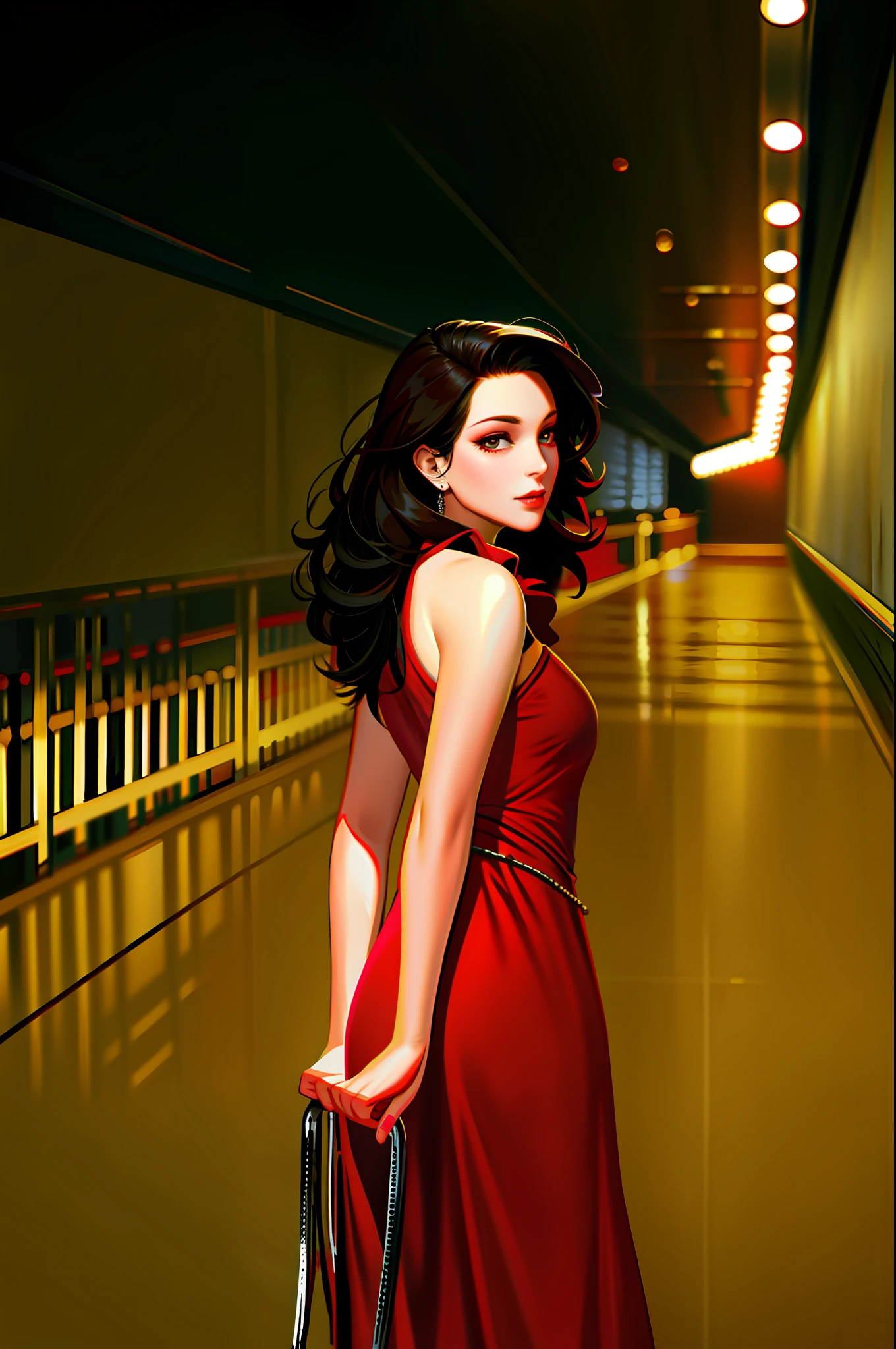 Red Theme, Looking at the Viewer, Room, Portrait, From the Side, Bad Girl, ((Mature Female)), [1girl|solo], (Masterpiece:1.1), (Best Quality:1.1)