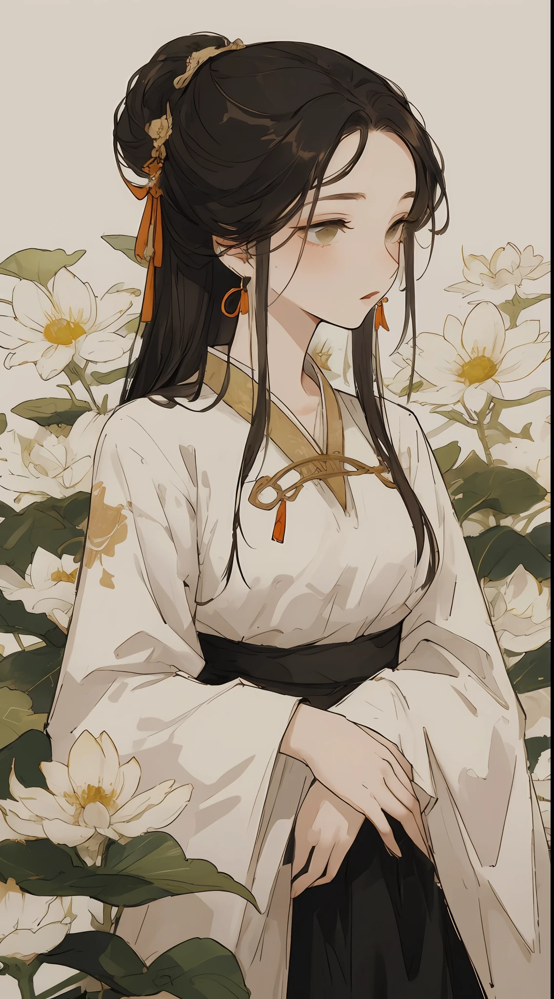 a girl, ancient chinese clothing, full body, sunlight, clear face, clean white background flowers, masterpiece, super detail, epic composition, ultra hd, high quality, extremely detailed, official art, uniform 8k wallpaper, super detail, 32k