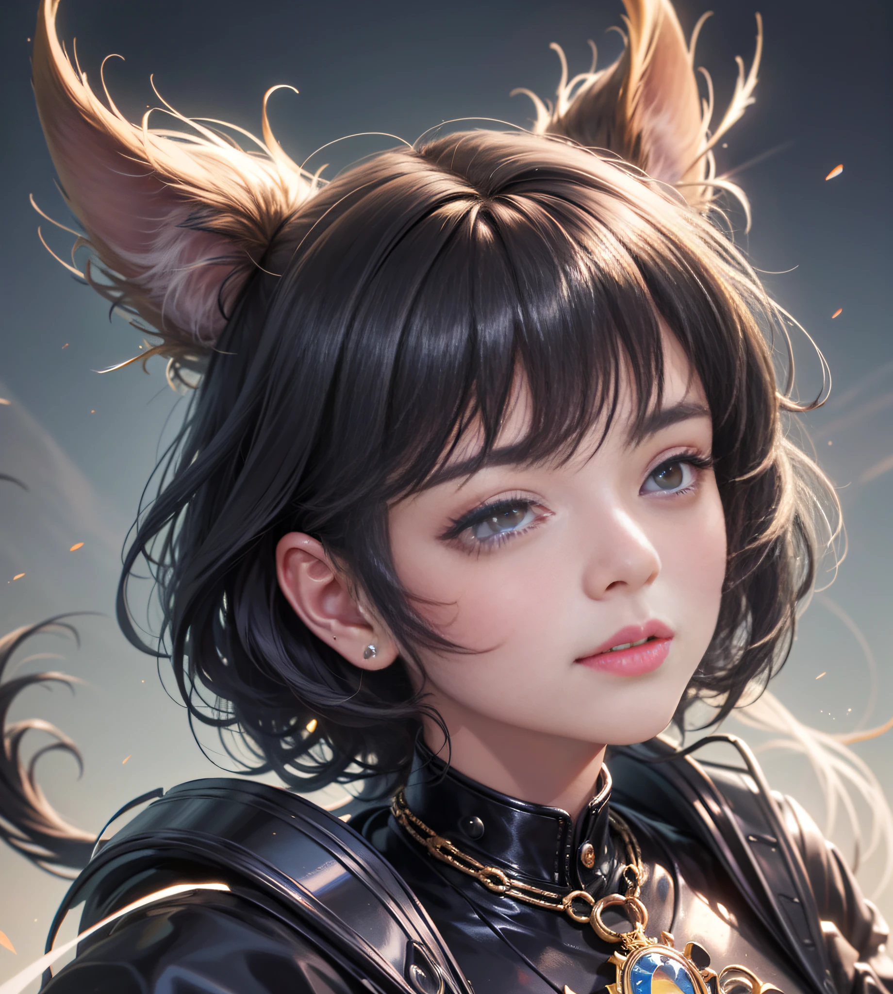 black hair, hair bobbles, wince, longeyelashes, solid circle eyes, fake animal ears, light smile, ear blush, fang, Surrealism, drop shadow, anaglyph, stereogram, tachi-e, pov, atmospheric perspective, 8k, super detail, ccurate, best quality, retina, UHD, textured skin, best quality, highres, super detail, masterpiece, ccurate, high details, highres, anatomically correct, high quality, award winning, 1080P, HD, 4K, 8k, 16k