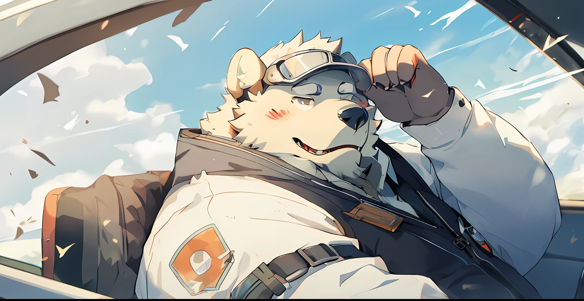 anime character in a car with a dog in the passenger seat, alphonse fly, makoto shinkai ( apex legends ), winston from overwatch, pov furry art, official art, high quality fanart, furry character portrait, a-1 pictures, high detailed official artwork, detailed fanart, from cryptid academia, furry anime, very very beautiful furry art, furry art!!!