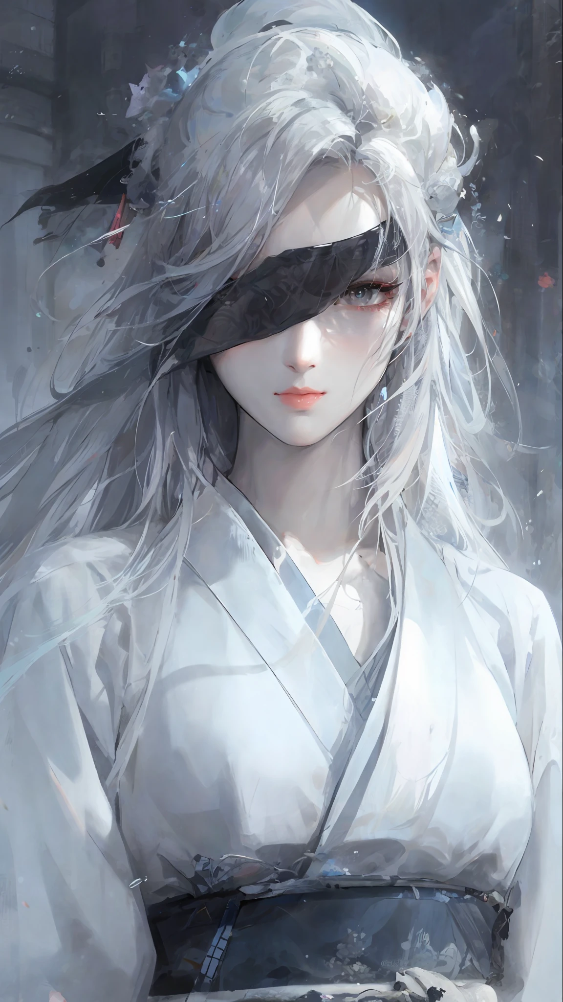 a close up of a woman with white hair and a white mask, beautiful character painting, guweiz, artwork in the style of guweiz, white haired deity, by Yang J, epic exquisite character art, stunning character art, by Fan Qi, by Wuzhun Shifan, guweiz on pixiv artstation