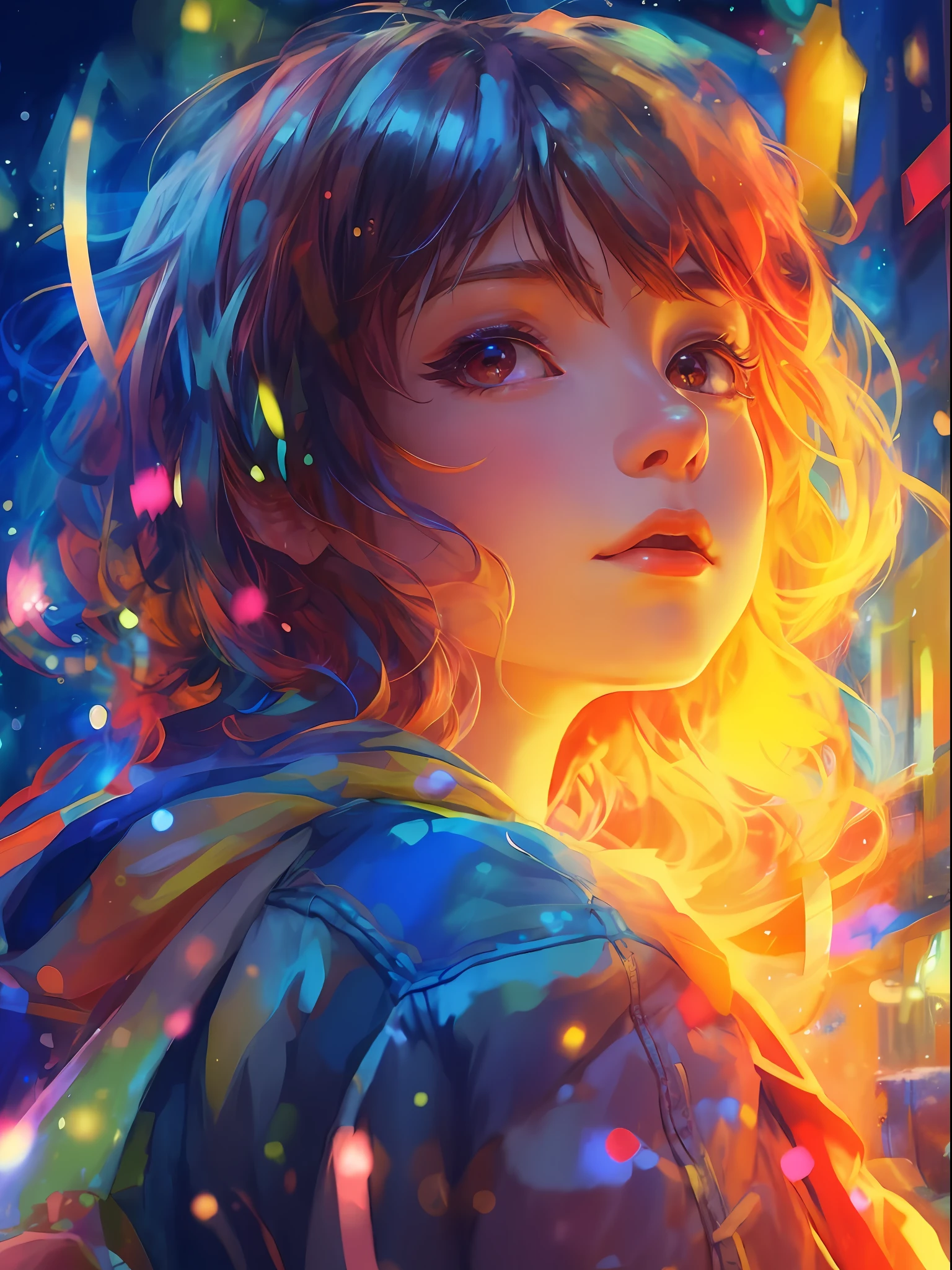 a girl with a bright hair and a blue jacket looks at the camera, inspired by Yuumei, digital anime art, colorful digital painting, rossdraws cartoon vibrant, anime style 4 k, alice x. zhang, by Yuumei, digital anime illustration, beautiful anime portrait, vibrant digital painting, detailed digital anime art, anime digital art