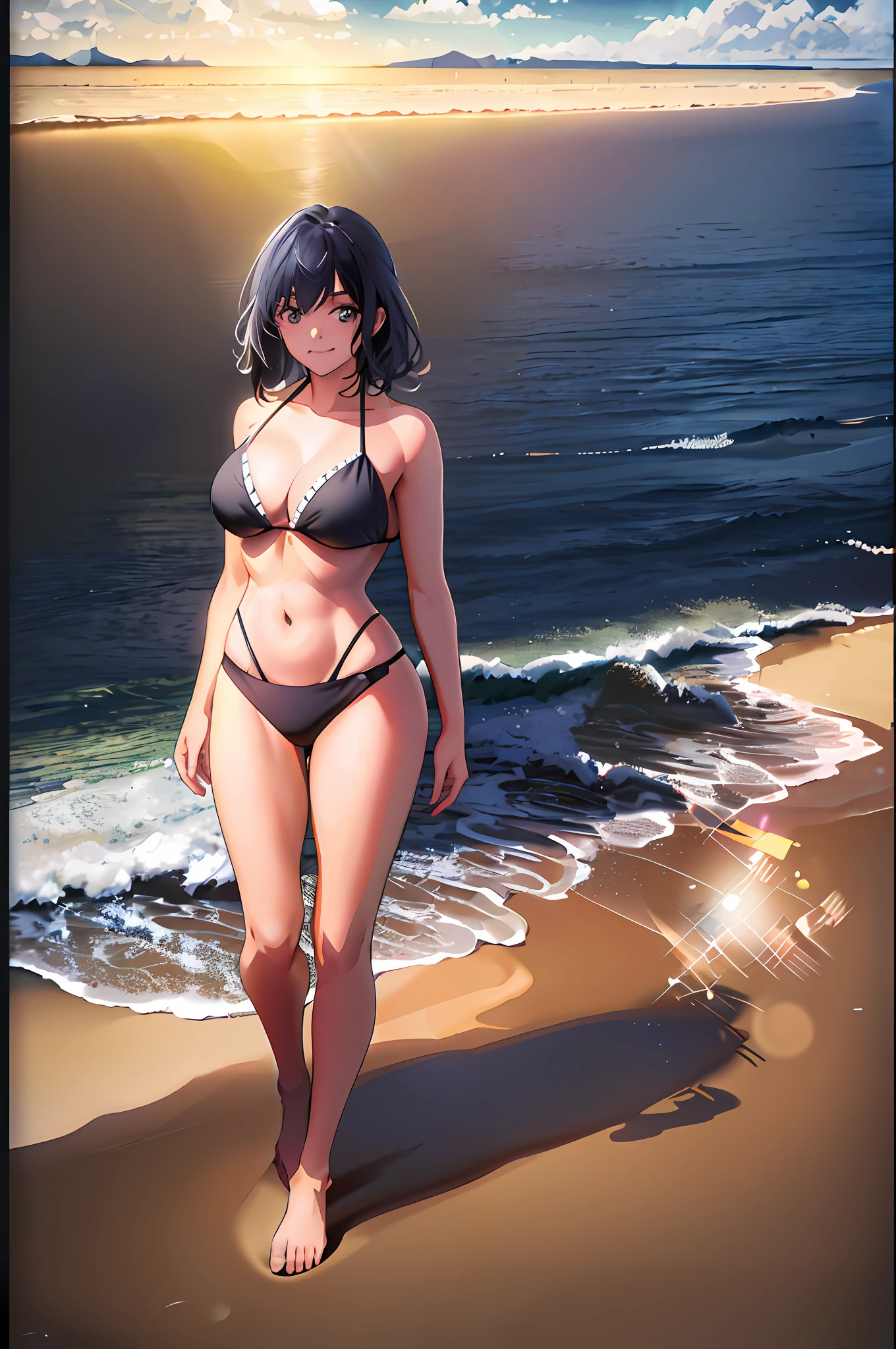 anime girl in bikini walking on beach with ocean in background, realistic bikini, at the sea, smooth anime cg art, in the beach, at the beach, seductive anime girl, at the seaside, at a beach, on a sunny beach, made with anime painter studio, on the beach, digital anime art, [ 4 k digital art ]!!, standing at the beach