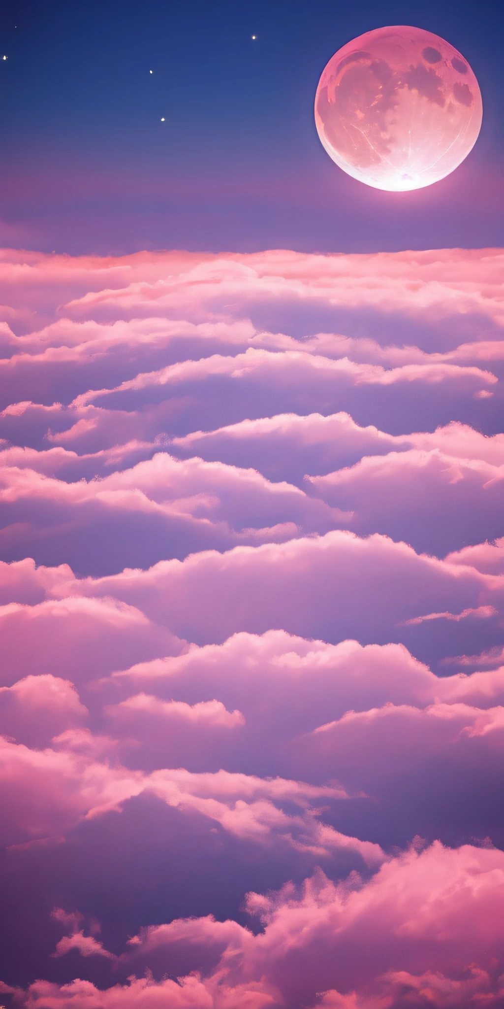 Pink moon, pink sky, soft pink clouds, pink ocean waves sparkling, sparkling, pink roses on pink ocean, fantasy, diamond, crown, universe, soft lights,