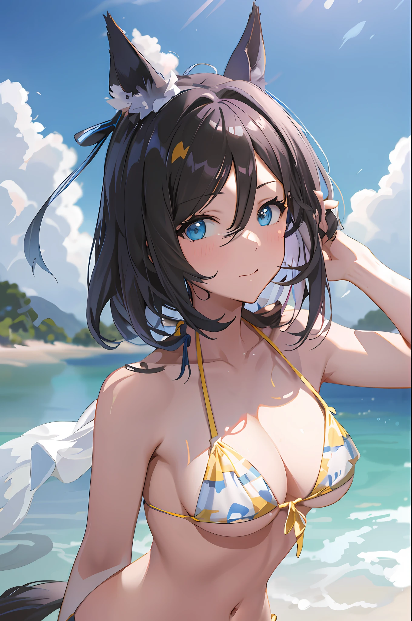 anime girl in a bikini on the beach with a cat ears, extremely detailed artgerm, anime moe artstyle, detailed digital anime art, makoto shinkai and artgerm, smooth anime cg art, painted in anime painter studio, guweiz, guweiz on artstation pixiv, rin, guweiz on pixiv artstation