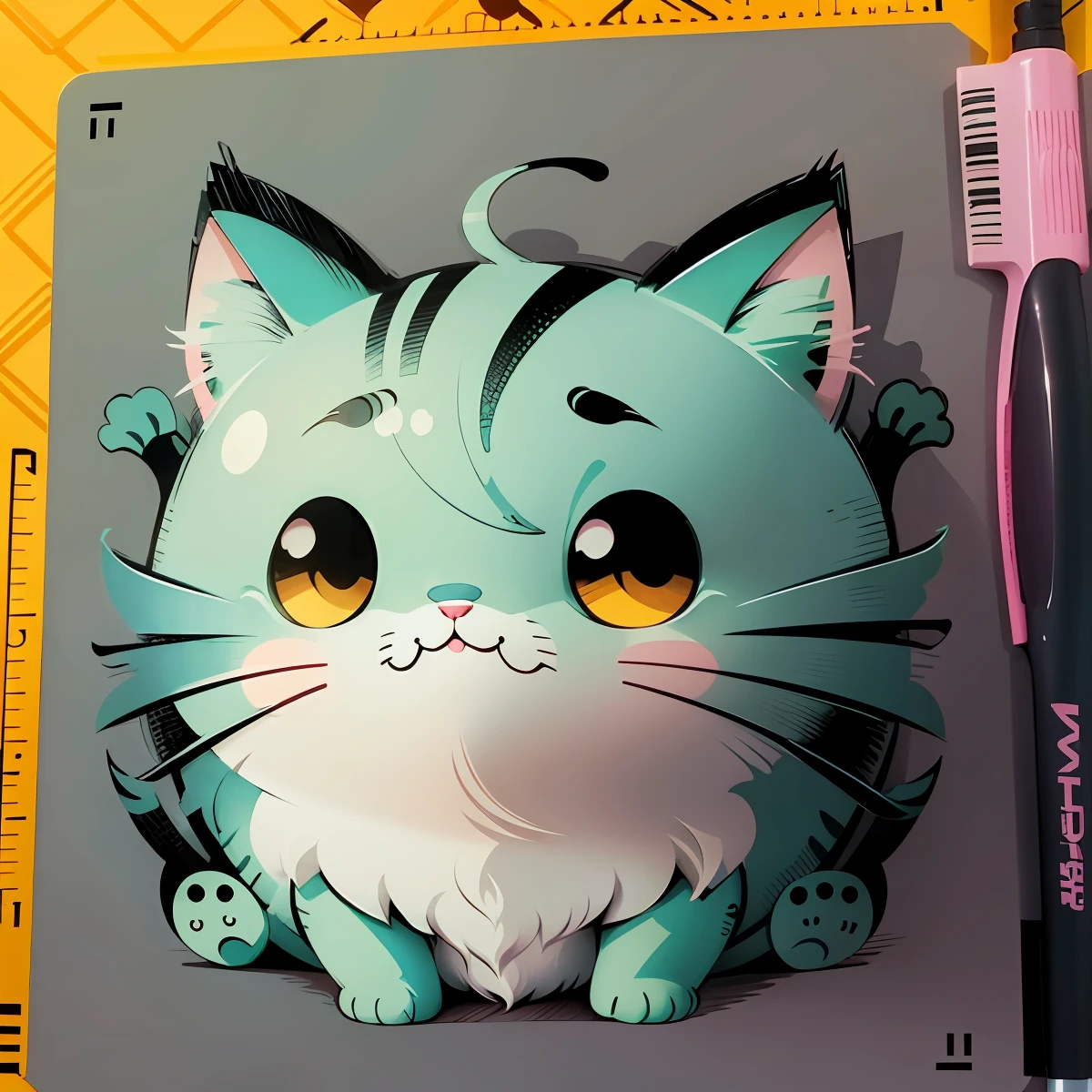 cute cartoon cat cutting fish sticker, anime style, no backgound color --auto --s2