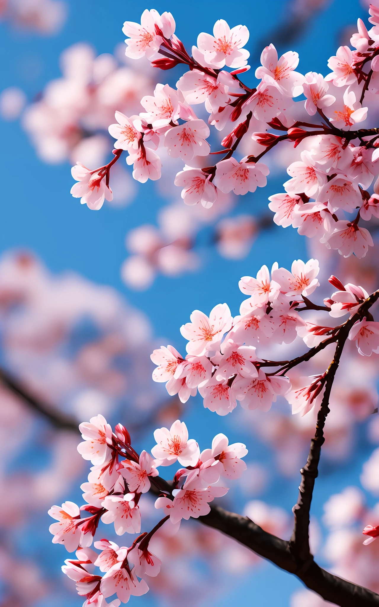 (masterpiece, insanely detailed,best quality,masterpiece:1.1), close up, cherry blossoms, bokeh, snowy mountain side