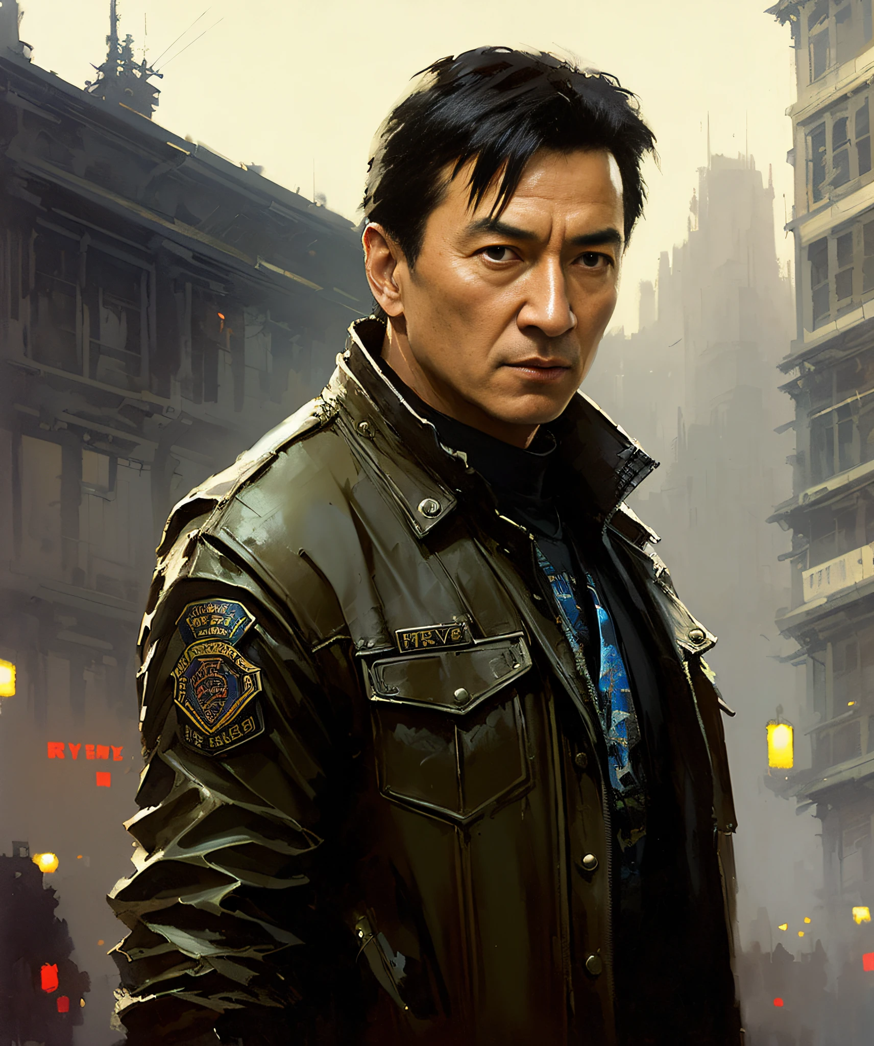 Super Police Story of Jackie Chan, VHS Effect, (Poster: 1.2), Poster on the Wall, Nostalgia, Movie Poster, (Skin Texture), Intricate Detail, Fine Detail, Hyperdetail, Ray Tracing, Subsurface Scattering, Diffuse Soft Light, Shallow Depth of Field, (Oliver Wetter) Ed Blinkey, Atey Ghailan, Studio Ghibli's Professional Majestic Oil Painting, Jeremy Mann, Greg Manchess, Antonio Moro by (greg rutkowski:1.4), bokeh