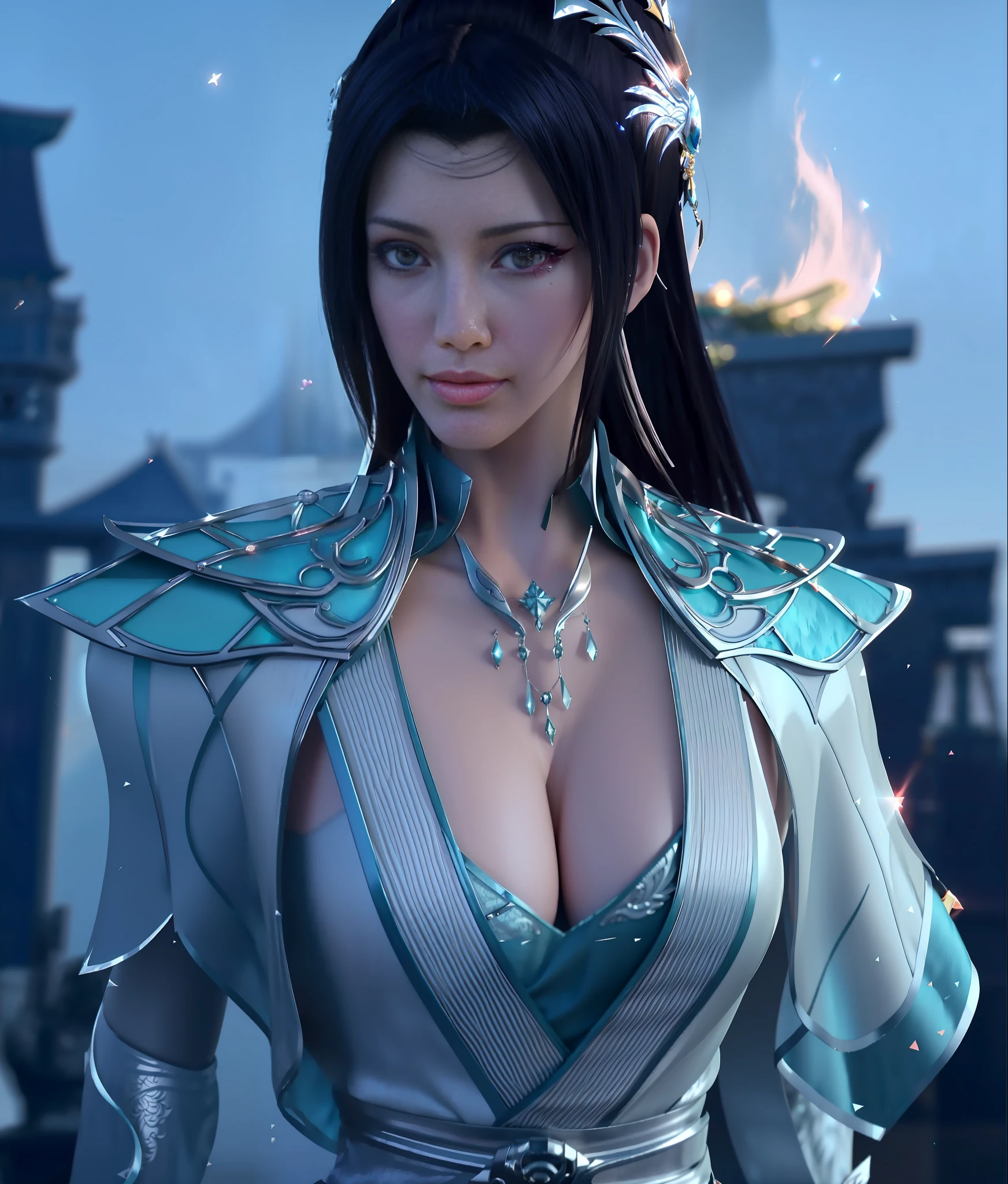 a close up of a woman in a red dress with long hair, beautiful alluring anime woman, a beautiful fantasy empress, inspired by Du Qiong, seductive tifa lockhart portrait, ((a beautiful fantasy empress)), seductive anime girl, beautiful anime woman, glamorous tifa lockheart, beautiful avatar pictures, mai shiranui, lady in blue sky armor, tifa, (lingerie:1.2), photo realistic, upon_body, tyndall effect, photorealistic, dark studio, rim lighting, two tone lighting, (high detailed skin:1.2), 8k uhd, dslr, soft lighting, high quality, volumetric lighting, candid, Photograph, high resolution, 4k, 8k, Bokeh, huge breast out,