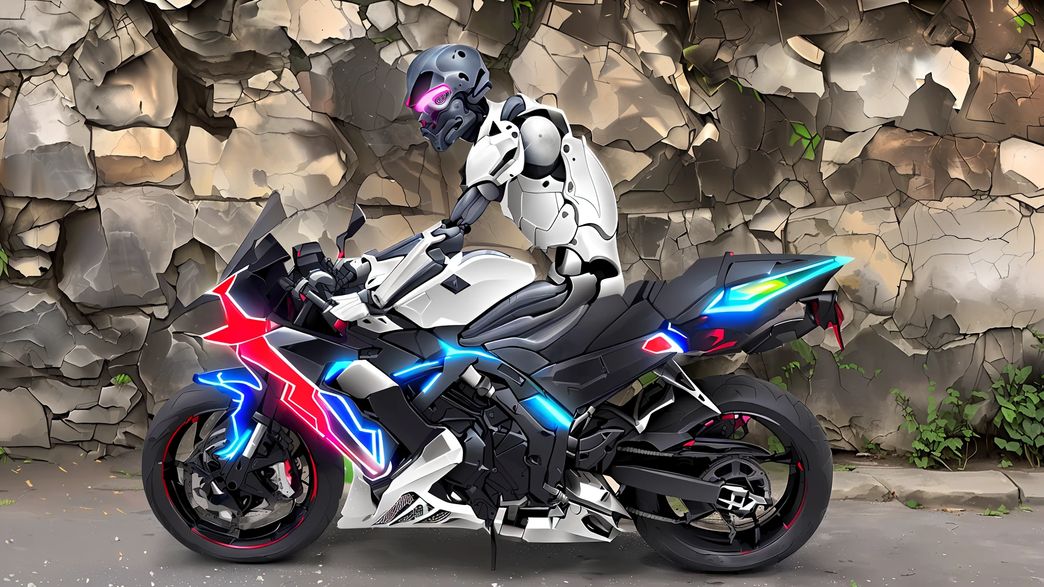 Glowing mechanical skeleton, pink red light, armor, cool, cyberpunk,