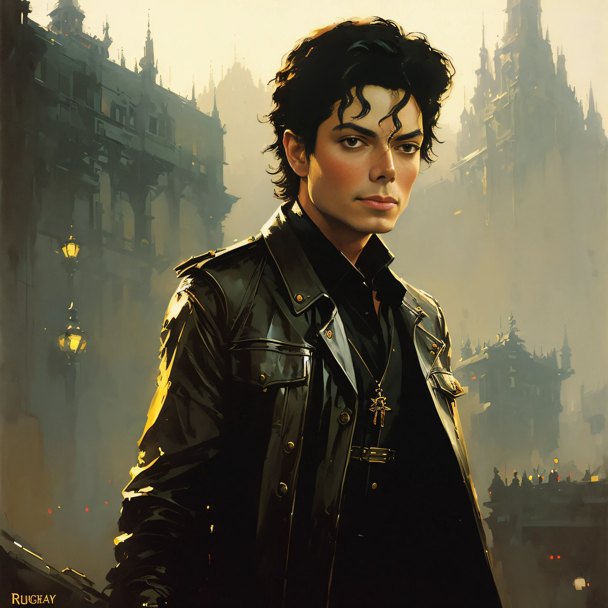 Michael Jackson, VHS Effect, (Poster: 1.2), Poster on the Wall, Nostalgia, Movie Poster, (Skin Texture), Intricate Detail, Fine Detail, Hyperdetail, Ray Tracing, Subsurface Scattering, Diffuse Soft Light, Shallow Depth of Field, (Oliver Wetter) Ed Blinkey, Atey Ghailan, Studio Ghibli's Professional Majestic Oil Painting, Jeremy Mann, Greg Manchess, Antonio Moro by (greg rutkowski:1.4), bokeh