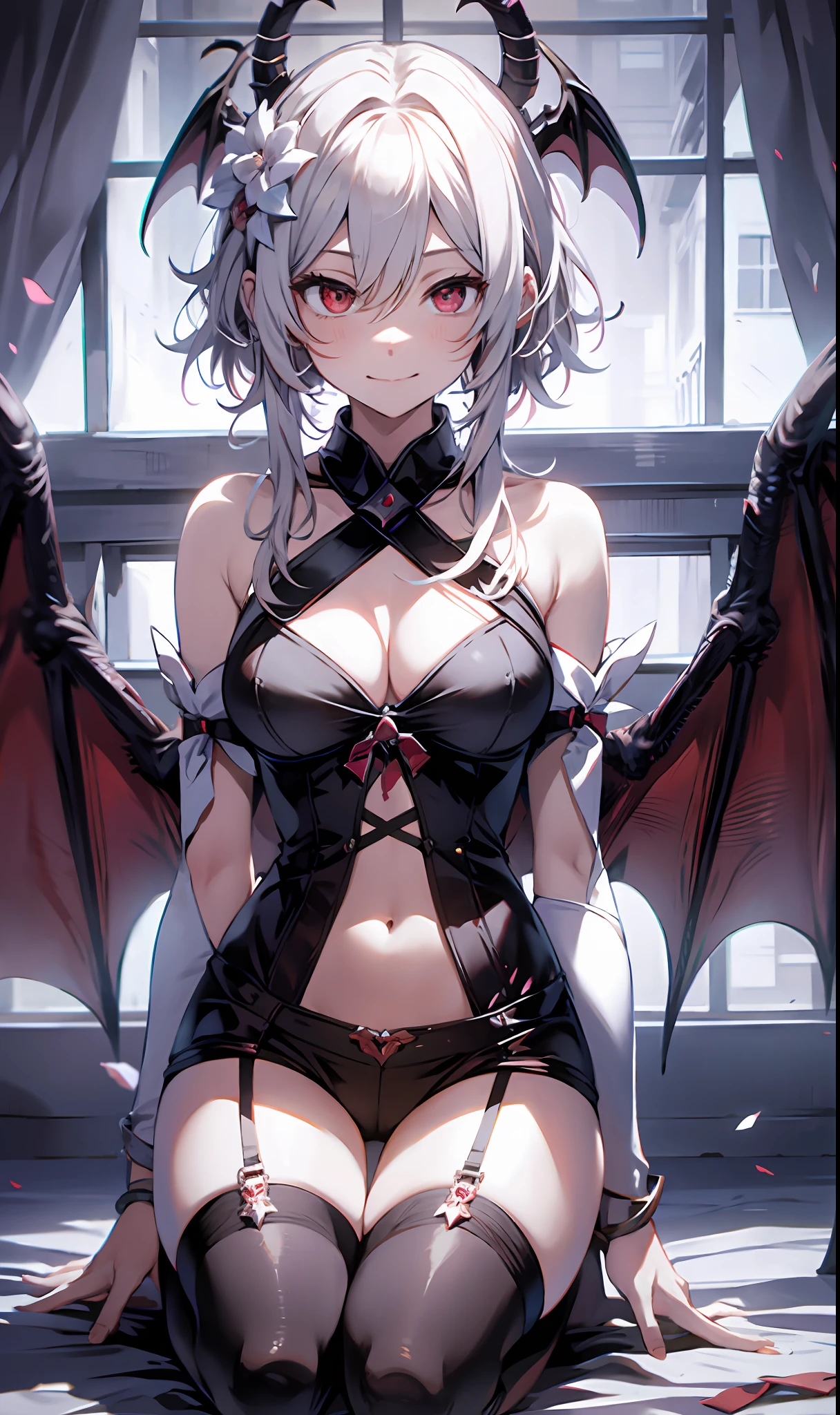 Yandere face, yandere smirk, psychopathic smile, psychopathic smirk, dragon wings, yandere, full body,