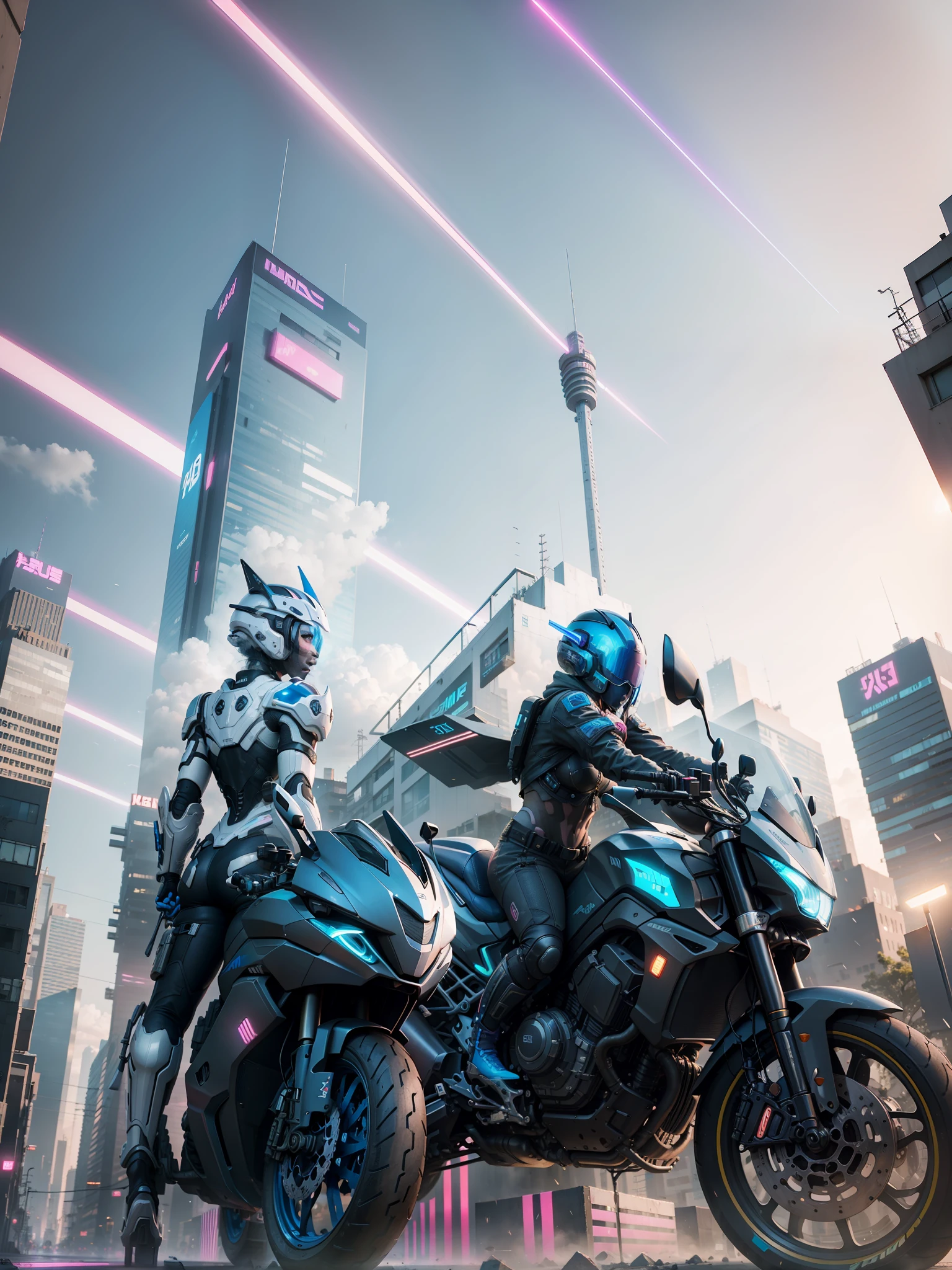 cyberpunk, modern urban, blue, pink glare, ultra-modern, commercial street,