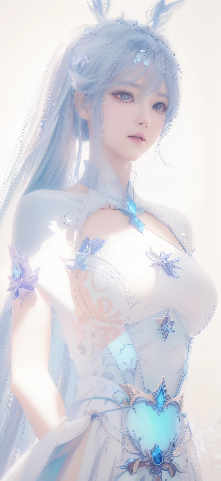 anime - style image of a woman in a white dress with long hair, full body xianxia, goddess. extremely high detail, trending on cgstation, irelia from league of legends, beautiful celestial mage, 8k high quality detailed art, irelia, astral witch clothes, highly detailed exquisite fanart, smooth anime cg art, extremely detailed goddess shot
