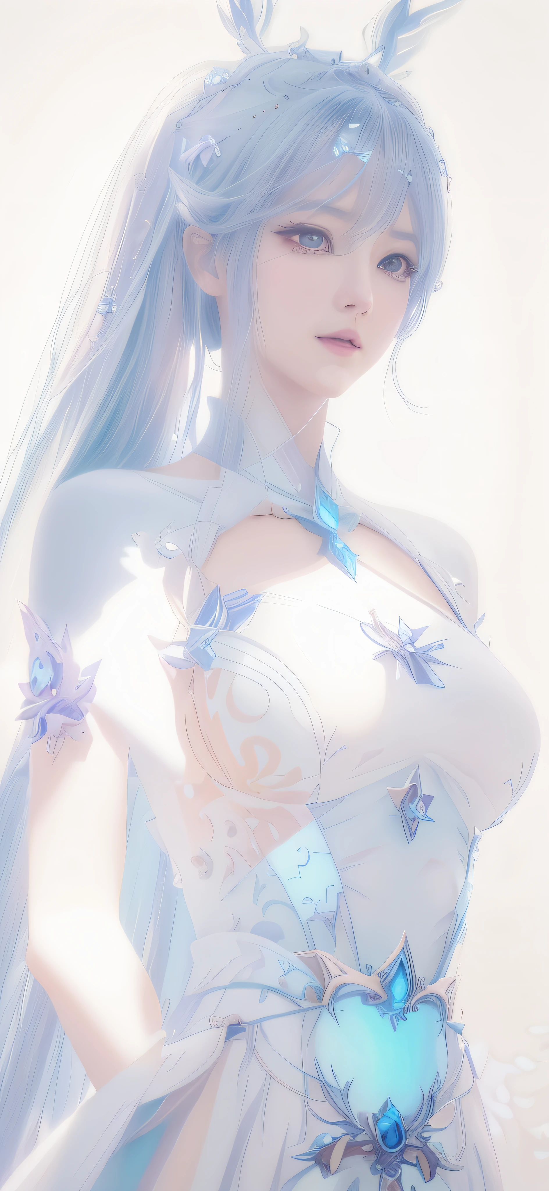 anime - style image of a woman in a white dress with long hair, full body xianxia, goddess. extremely high detail, trending on cgstation, irelia from league of legends, beautiful celestial mage, 8k high quality detailed art, irelia, astral witch clothes, highly detailed exquisite fanart, smooth anime cg art, extremely detailed goddess shot