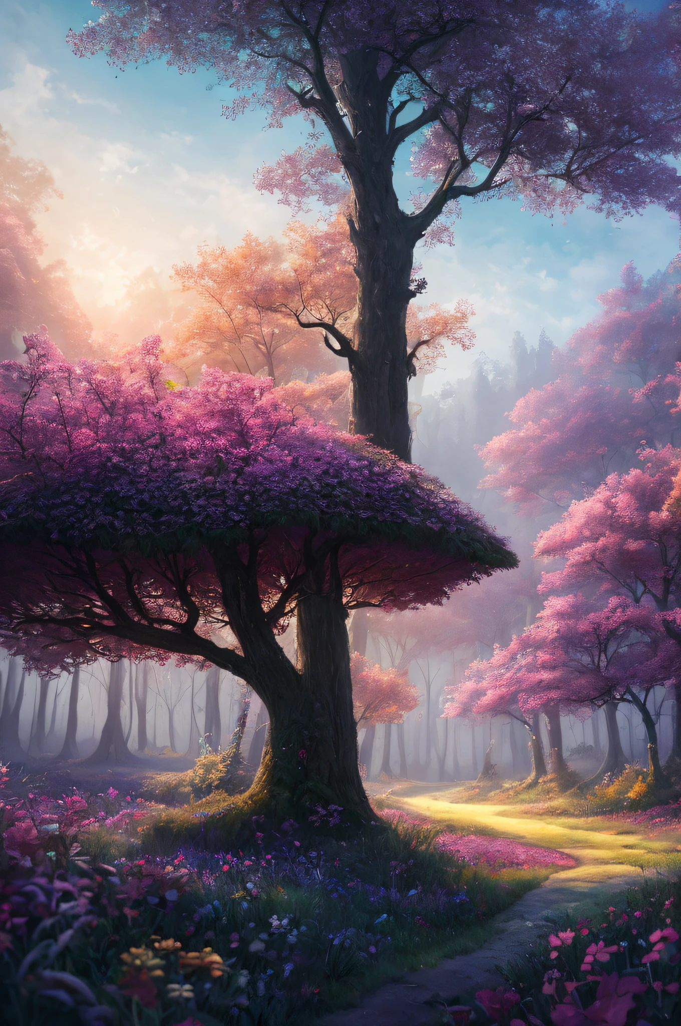 masterpiece, best quality, high quality,extremely detailed CG unity 8k wallpaper, An enchanting and dreamy scene of a fantasy forest, with towering trees, glowing mushrooms, and hidden fairy glens, creating a sense of mystique and enchantment, artstation, digital illustration, intricate, trending, pastel colors, oil paiting, award winning photography, Bokeh, Depth of Field, HDR, bloom, Chromatic Aberration ,Photorealistic,extremely detailed, trending on artstation, trending on CGsociety, Intricate, High Detail, dramatic, art by midjourney