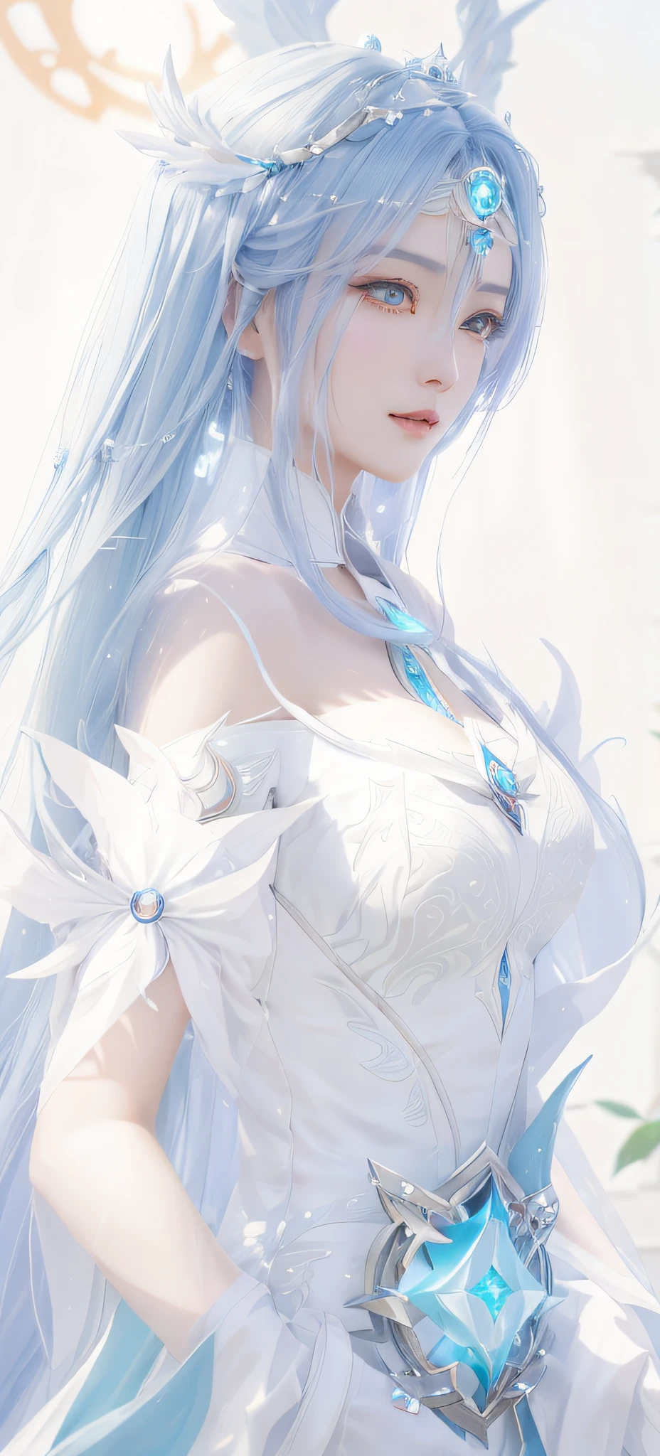 anime - style image of a woman in a white dress with long hair, full body xianxia, goddess. extremely high detail, trending on cgstation, irelia from league of legends, beautiful celestial mage, 8k high quality detailed art, irelia, astral witch clothes, highly detailed exquisite fanart, smooth anime cg art, extremely detailed goddess shot