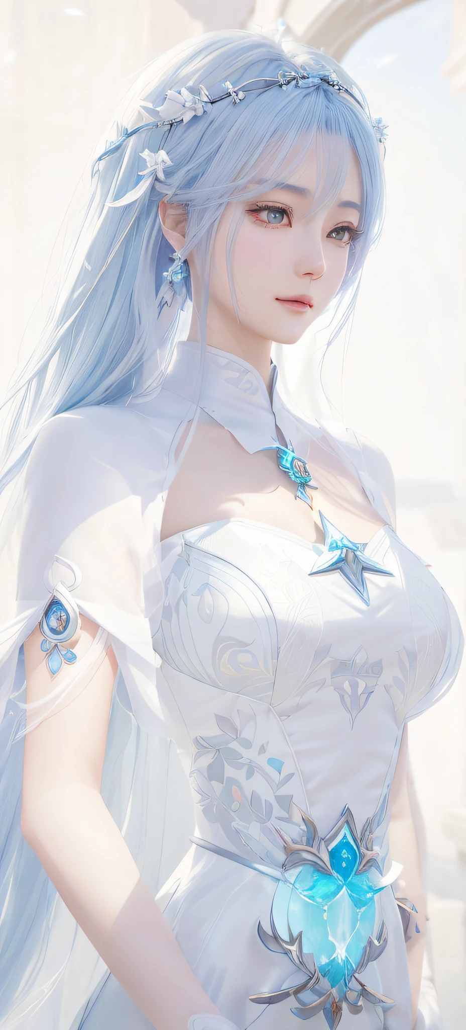 anime - style image of a woman in a white dress with long hair, full body xianxia, goddess. extremely high detail, trending on cgstation, irelia from league of legends, beautiful celestial mage, 8k high quality detailed art, irelia, astral witch clothes, highly detailed exquisite fanart, smooth anime cg art, extremely detailed goddess shot