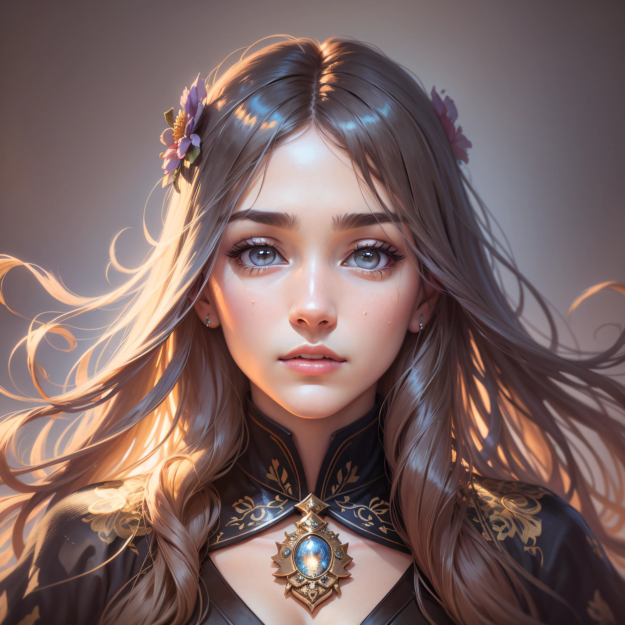 Hyperrealist female portraits by David Hockney and Alphonse Mucha, fantasy art, photorealistic, dynamic lighting, art station, posters, volume lighting, highly detailed faces, 4K, award-winning, one-girl, deep shadows, low key, cowboy shots, (formal attire: 1.4), long hair, Refreshing atmosphere, Japan woman, beautiful eyes, clear eyebrows --auto --s2