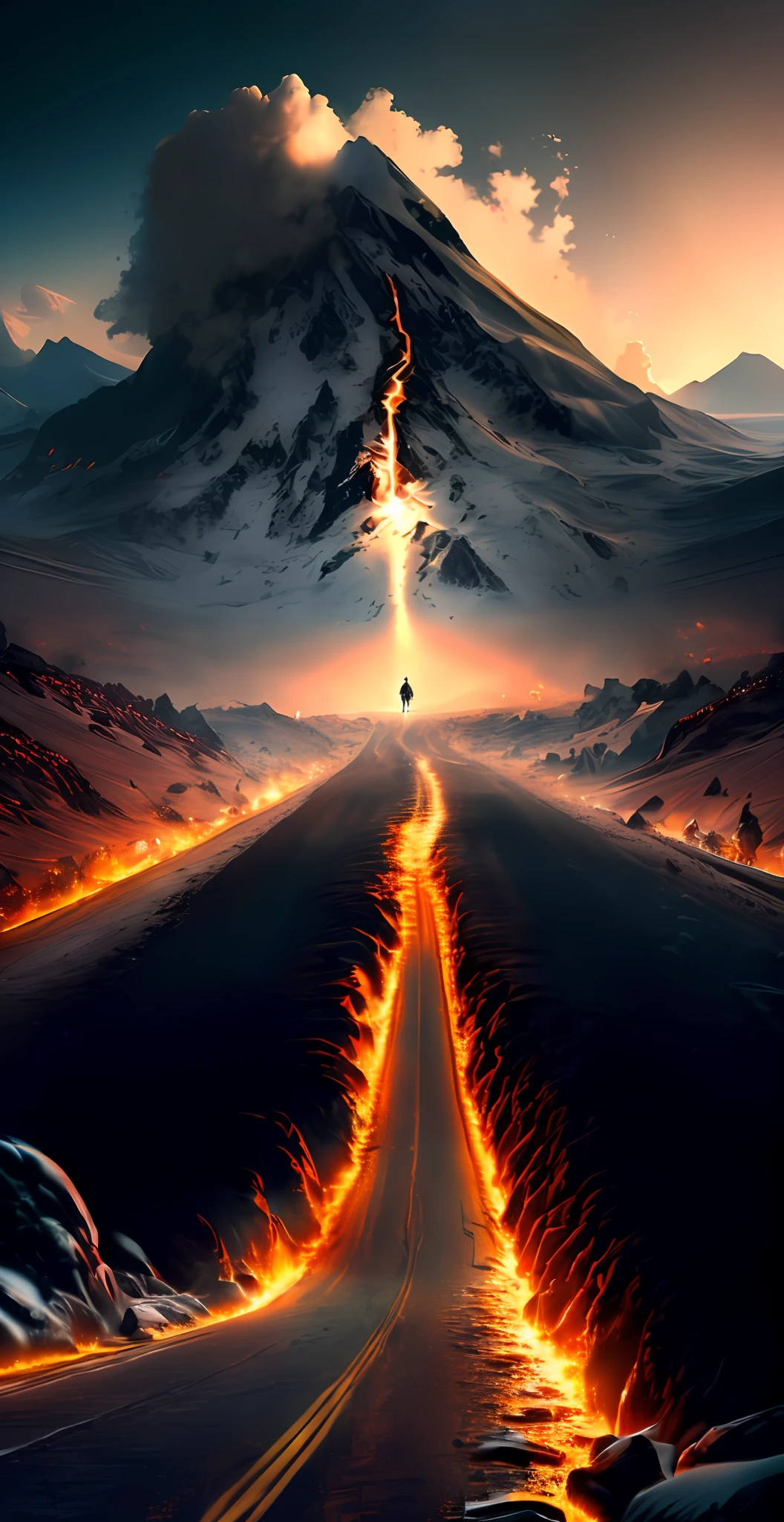 Icy road on lava planet, 8K stunning artwork, 8K HD wallpaper digital art, amazing wallpapers, 4K highly detailed digital art, concept art wallpaper 4K, 4K HD illustration wallpaper, movie 4K wallpaper, movie 4K wallpaper, amazing epic visuals