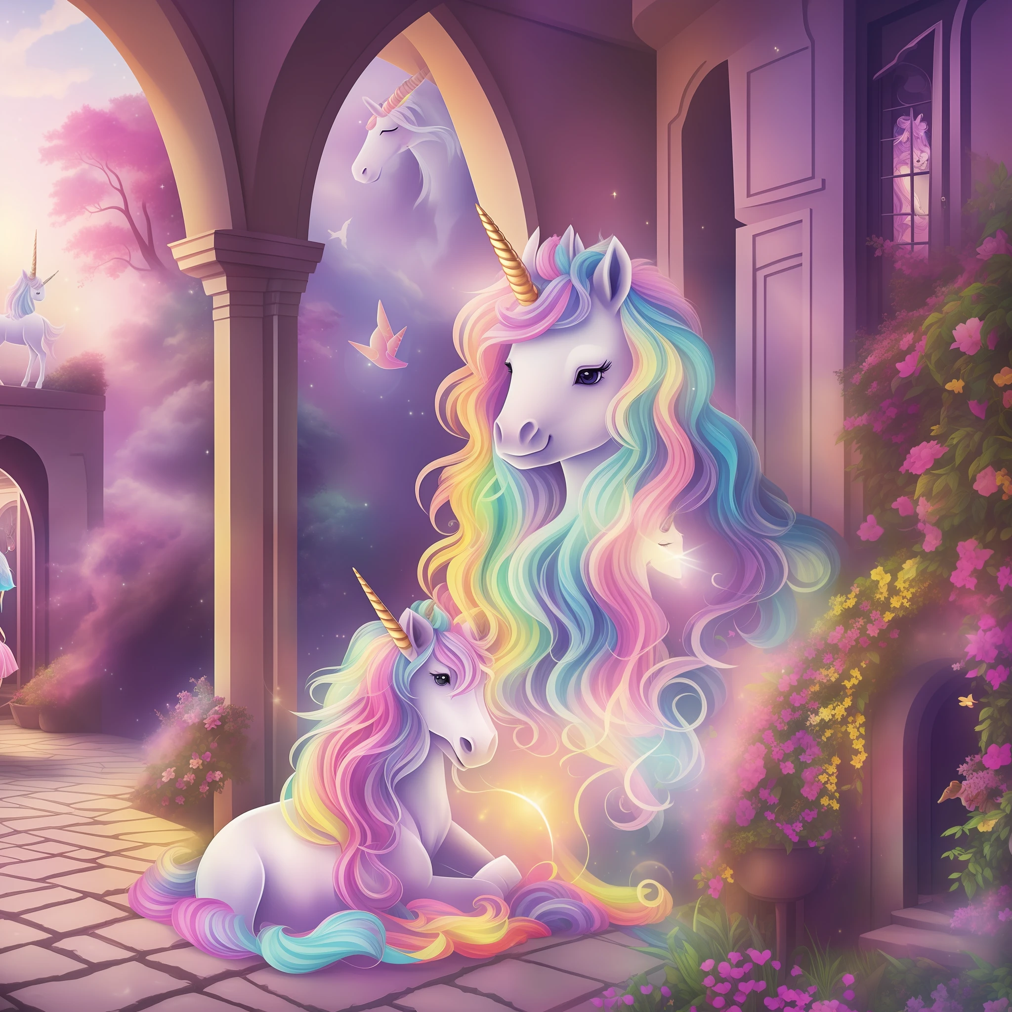 The magical discovery of the hidden unicorn cafe add a girl and unicorns to the picture make it a cover for a children's story