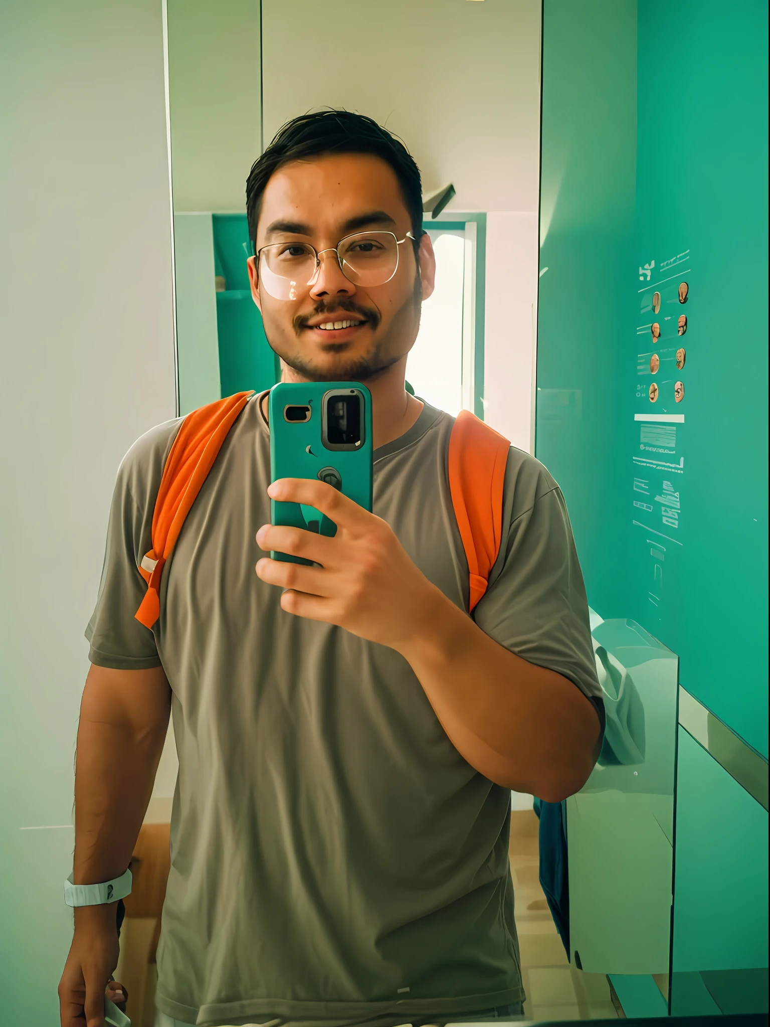 there is a man taking a selfie in a mirror, 8k selfie photograph, very very low quality picture, 2 7 years old, selfie shot straight on angle, 2 8 years old, 2 9 years old, shoulders can be seen, taken with sony alpha 9, 2 3 years old, iphone selfie, low quality photo, with wide angle lens, 3 2 years old