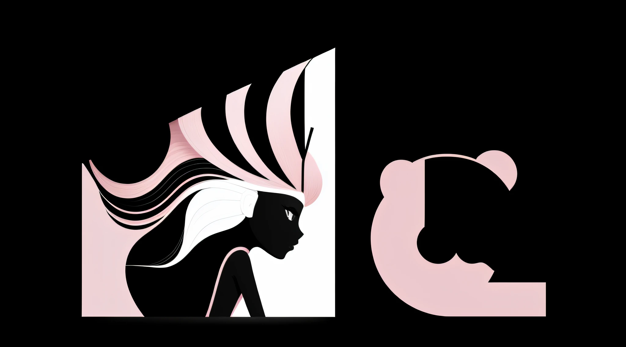 Minimalist design, ONLY COLORS THAT ARE USED ARE ((black, white and pink )), about ((BARBIE)), simple, simple, minimalist, without many details, abstract, brief, essential.