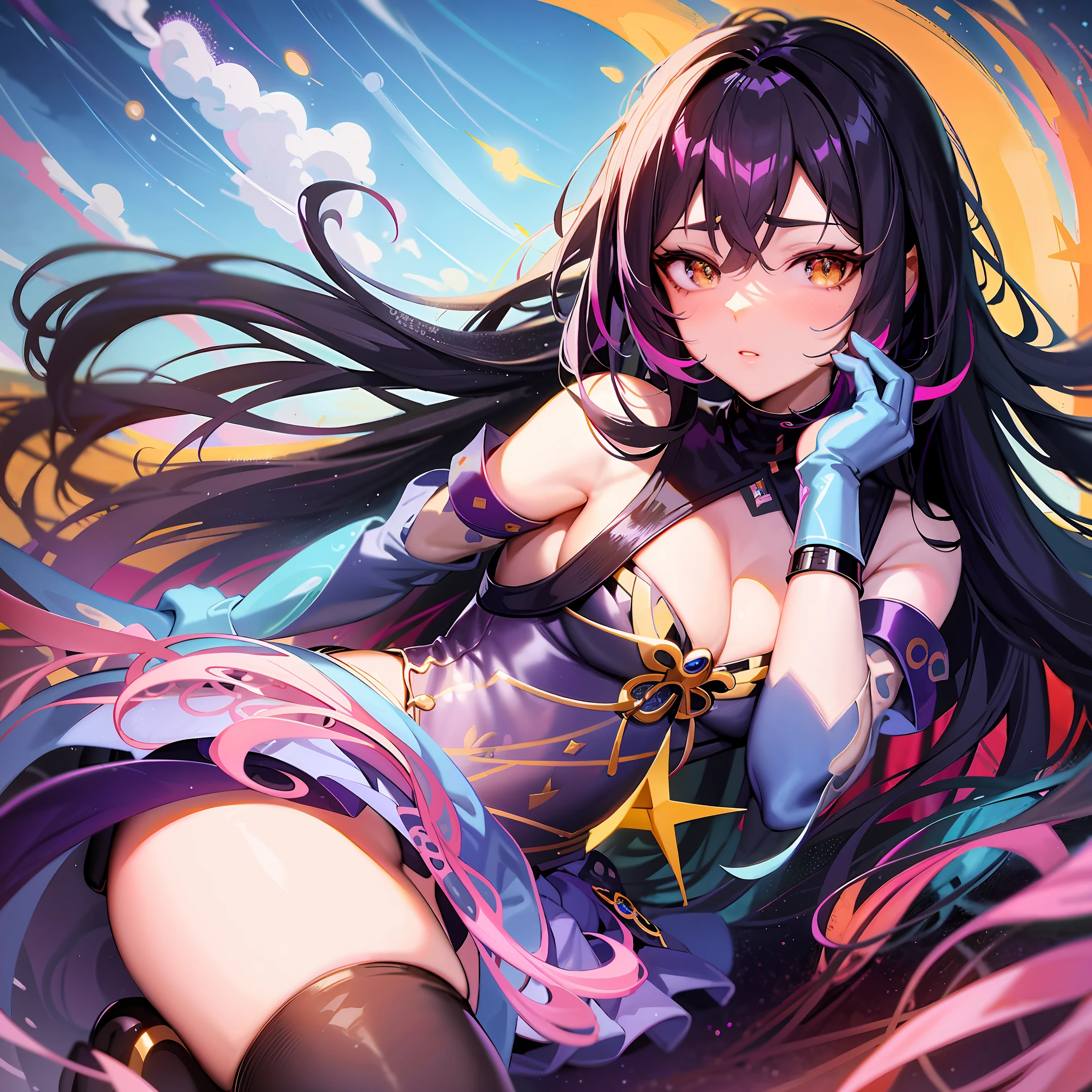 anime girl with long black hair and purple dress sitting on the ground, anime moe artstyle, seductive anime girl, ayaka genshin impact, anime style 4 k, extremely detailed artgerm, anime art wallpaper 8 k, anime art wallpaper 4k, anime art wallpaper 4 k, marin kitagawa fanart, (anime girl), beautiful anime girl, high detailed official artwork