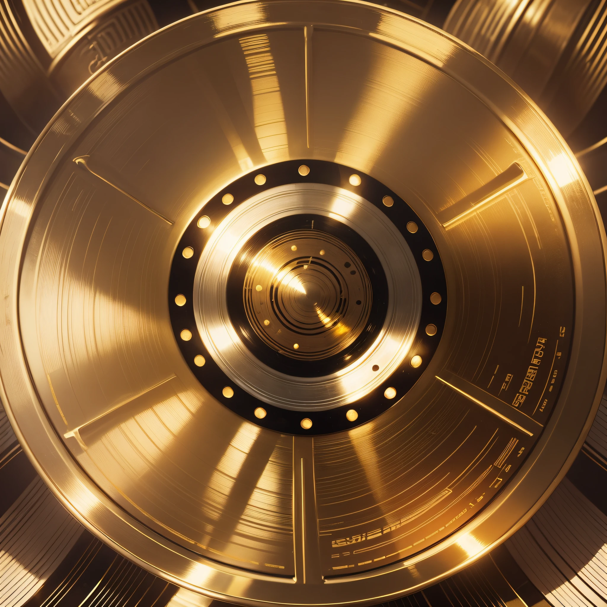 A round gold disc has dark stripes --auto --s2