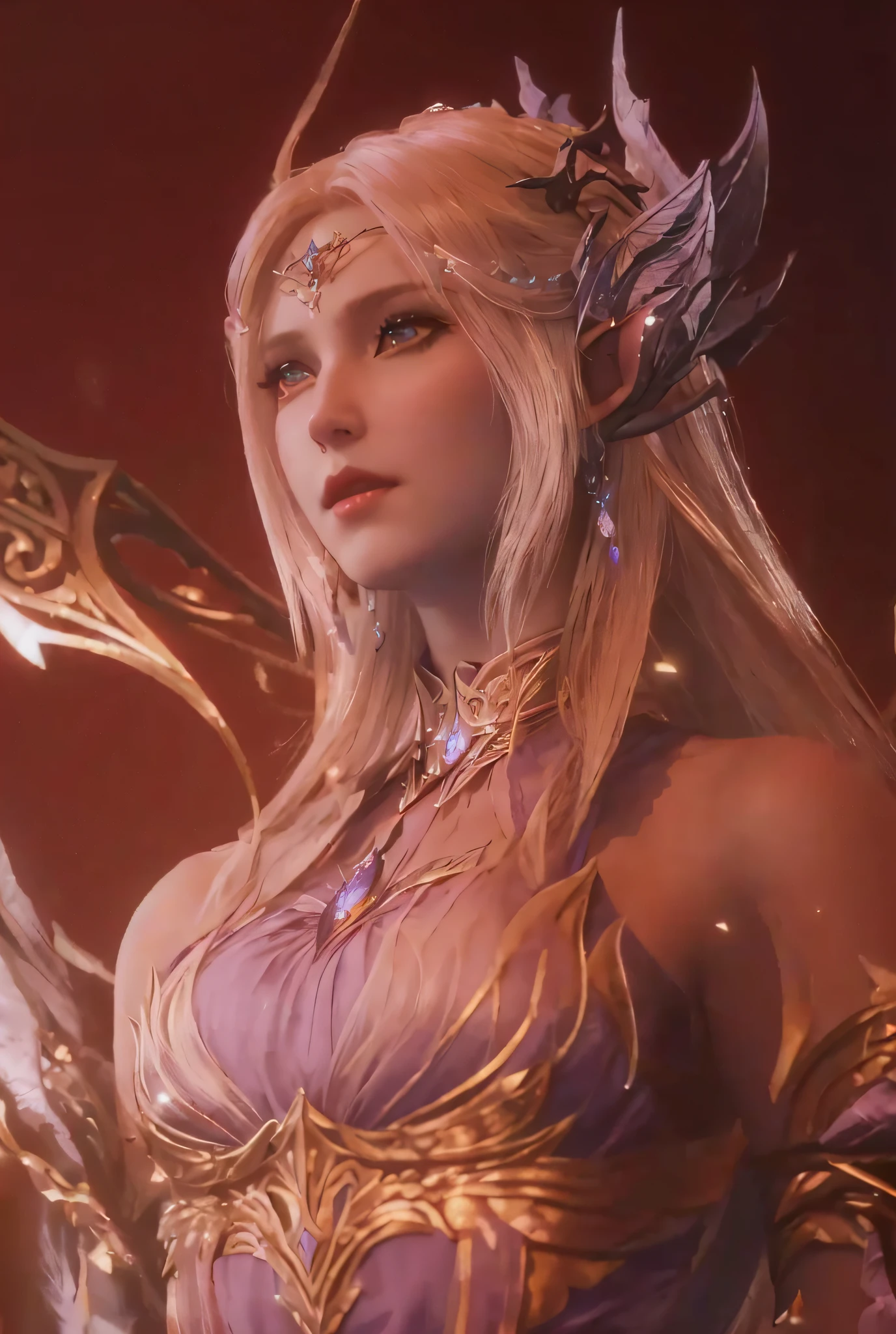 a close up of a woman in a purple dress holding a sword, lineage 2 revolution style, 4 k detail fantasy, cinematic goddess close shot, from lineage 2, beautiful and elegant elf queen, unreal engine render + a goddess, shadowbringers cinematic, alluring elf princess knight, portrait of an elf queen, cinematic goddess shot, hyperdetailed fantasy character