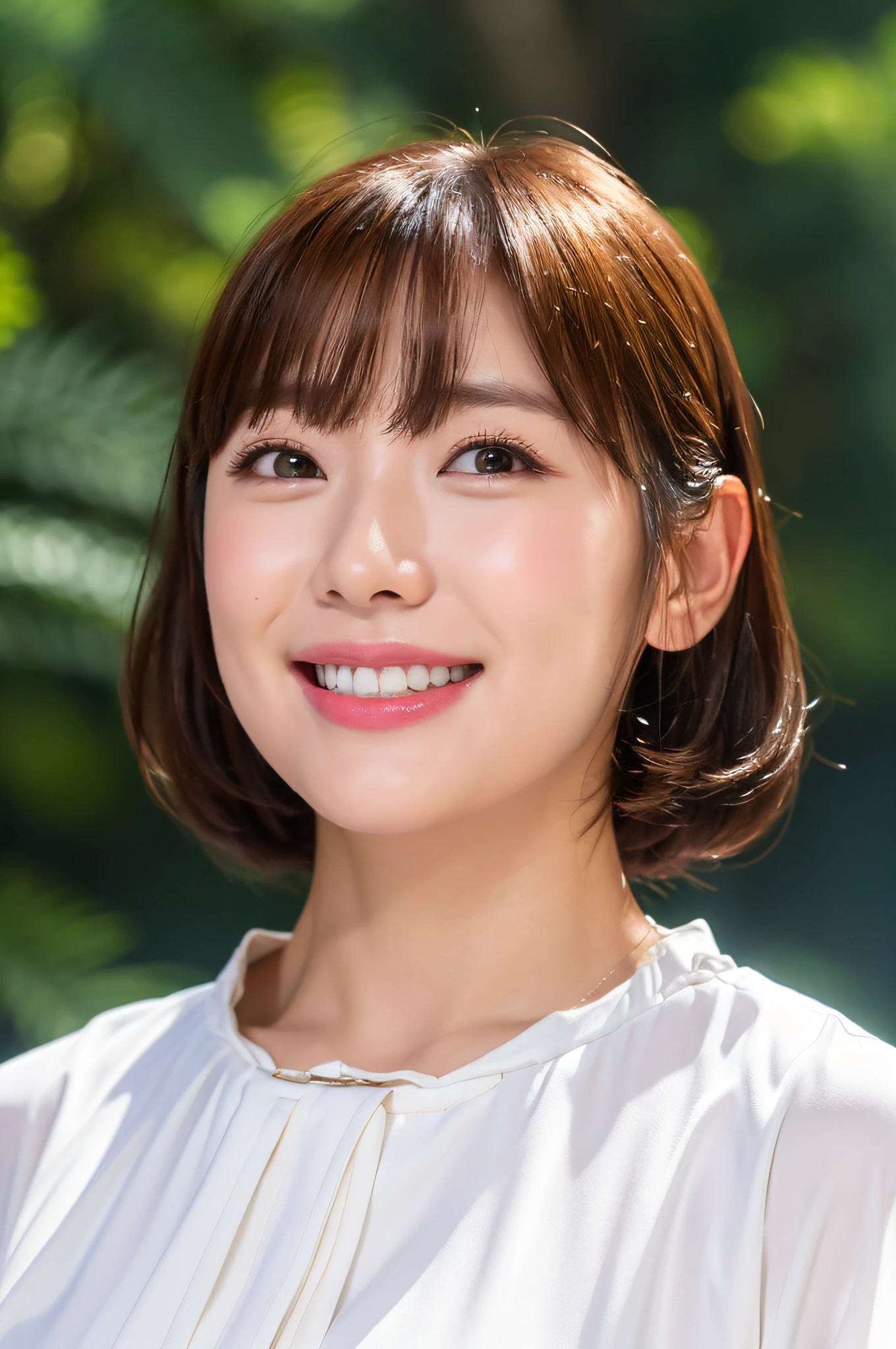 Smiling, white clothes