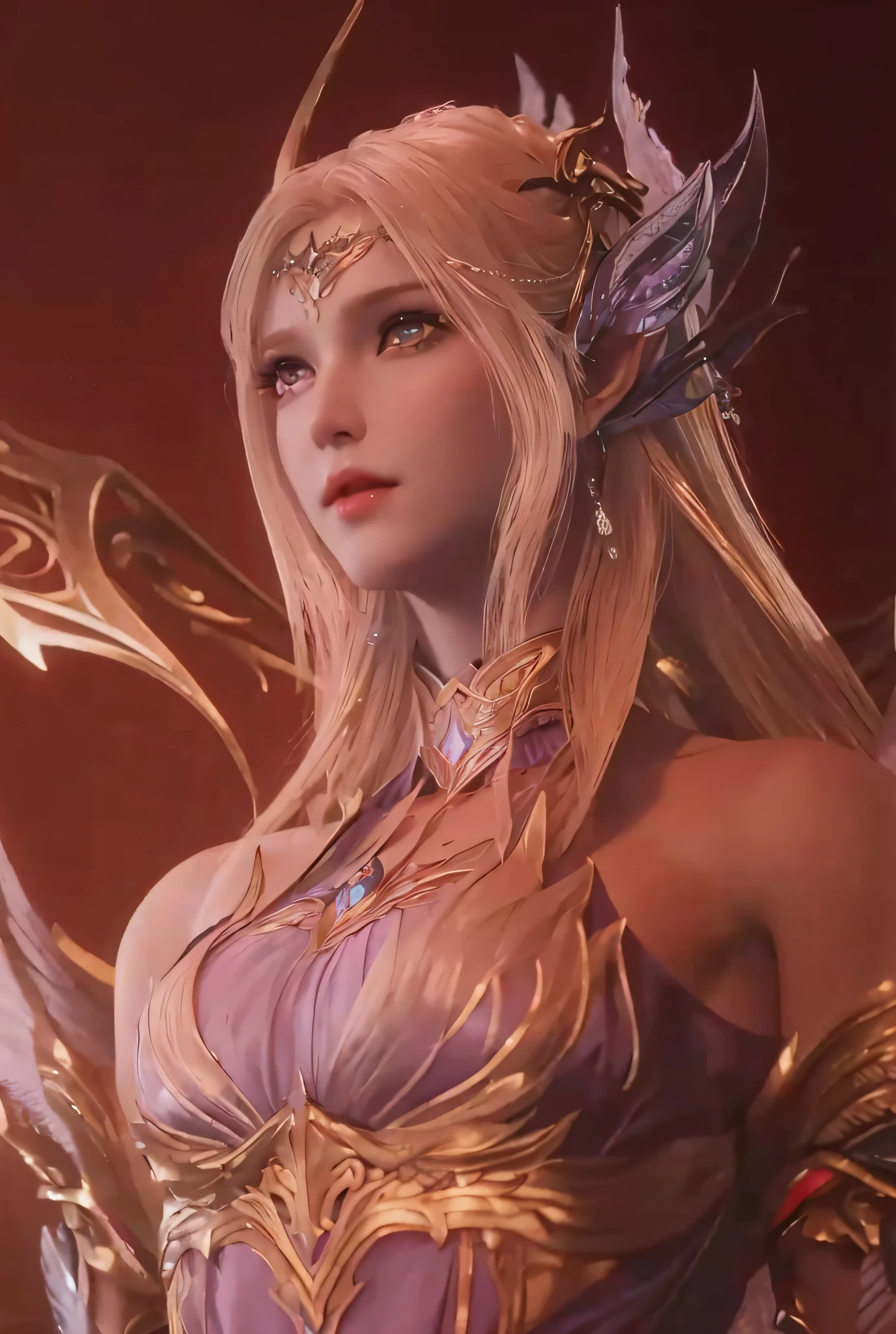 Close-up of a woman holding a sword in a purple dress, Lineage 2 Revolutionary style, 4K detail fantasy, movie goddess close-up, from Bloodline 2, beautiful and elegant elf queen, Unreal Engine rendering + goddess, shadowbringer movie, seductive elf princess knight, portrait of elf queen, movie goddess shot, super detailed fantasy character, ((perfect face)), ((face close-up, detailed portrayal)), ((exquisite facial features))
