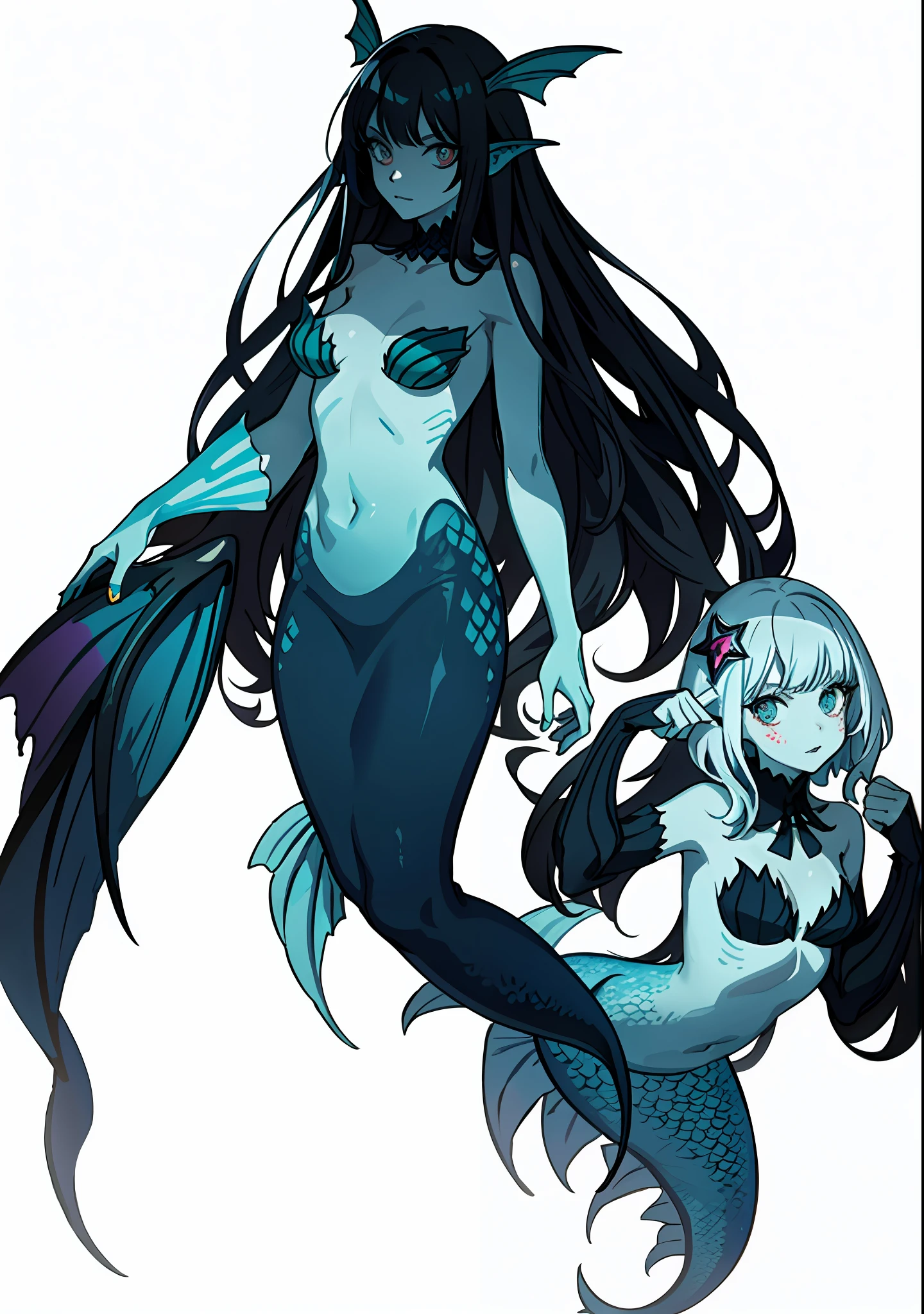 Horror theme, mermaid, full body standing painting, color, horror! --auto --s2