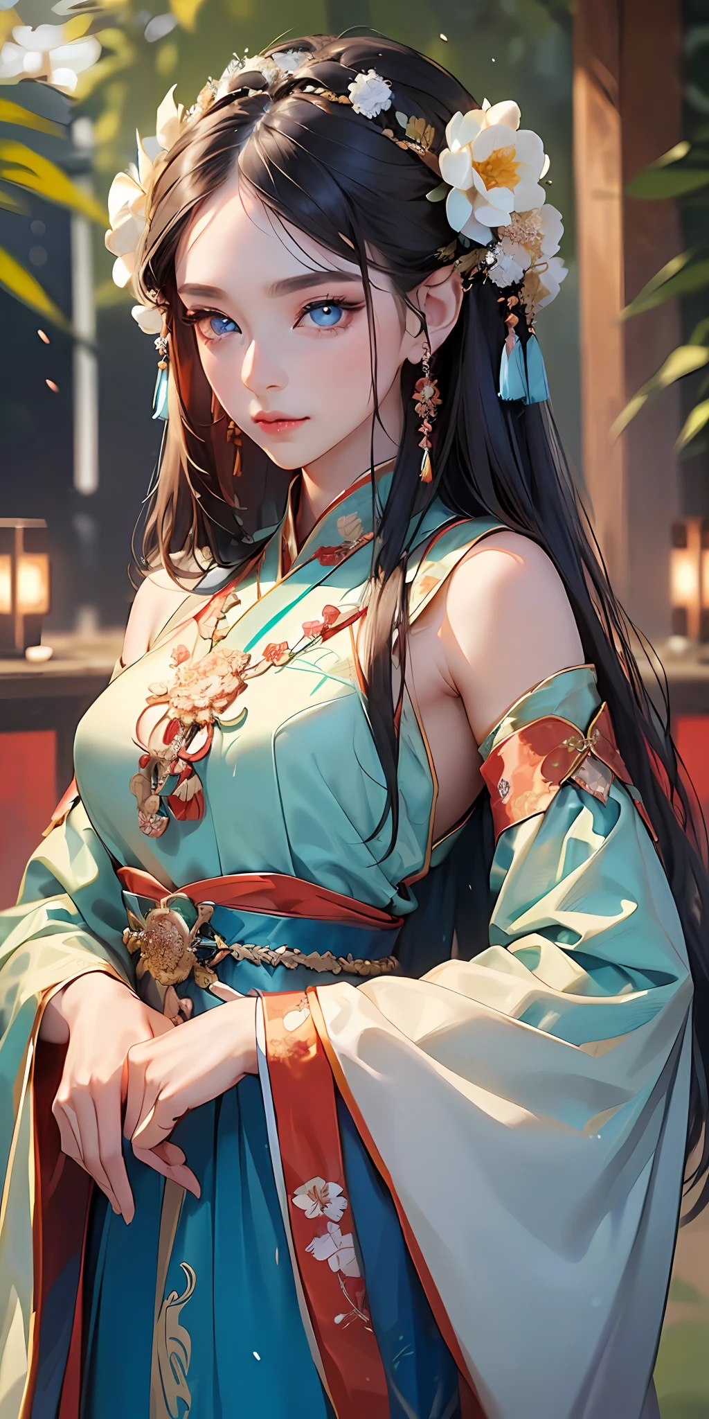 ((1girl)),((beautiful eyes, gorgeous eyes, stunning eyes, captivating eyes, mesmerizing eyes)),((hanfu:1.2, traditional clothing:0.9)),(((beautiful dress, stunning dress, elegant dress, gorgeous dress, exquisite dress)))