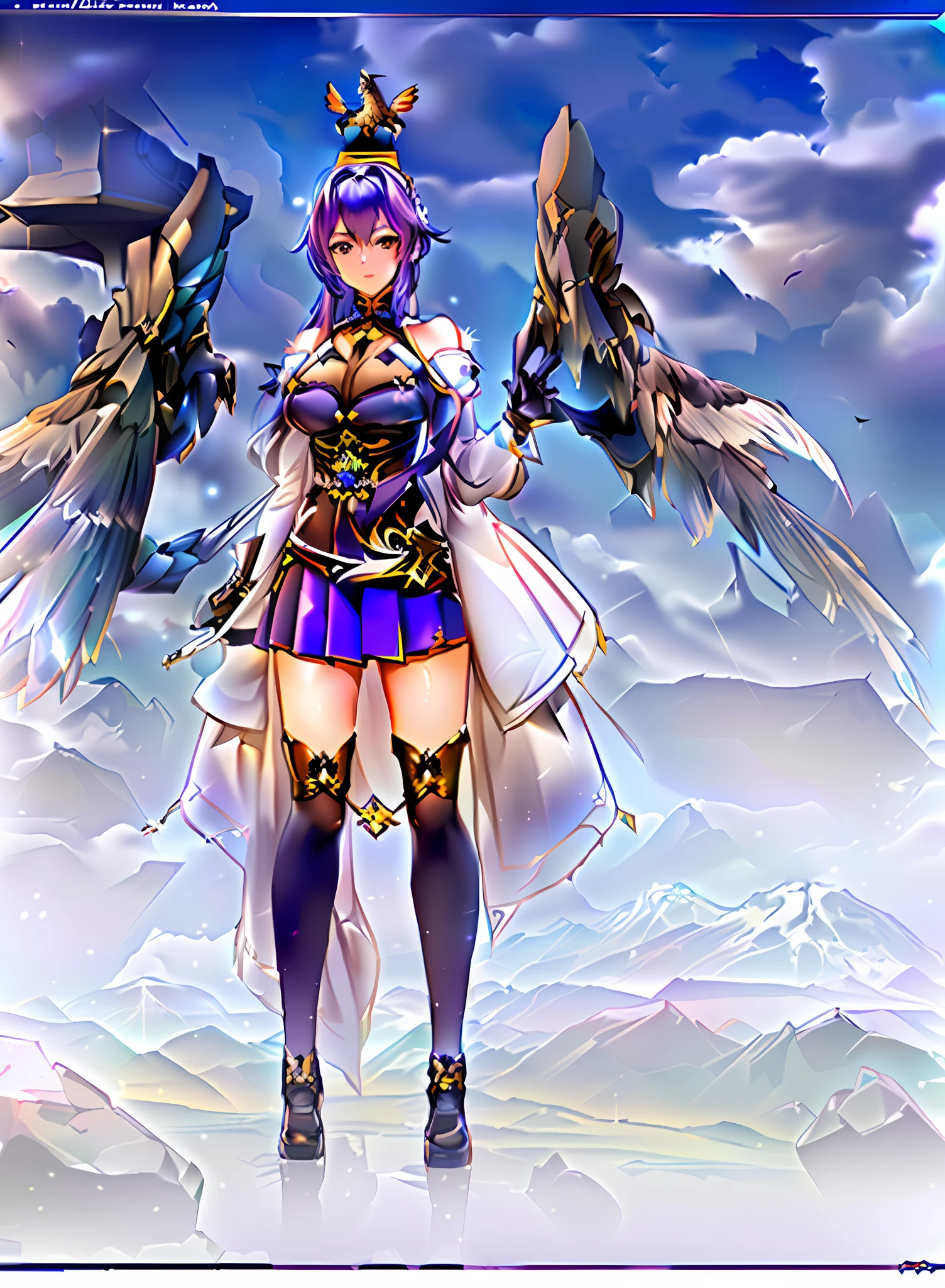 ((Best Quality)),((Masterpiece)). (Detail:1.4),3D anime character with a sword and a bird in the background, Ayaka Genshin Impact, Ayaka game Genshin Impact, from the video game Azur Lane, 8K character details, mechanized Valkyrie girl, as a mystical Valkyrie, Keqing from Genshin Impact, mystical Anubis Valkyrie, Genshin Impact character, full body Xianxia, Azur Lane style