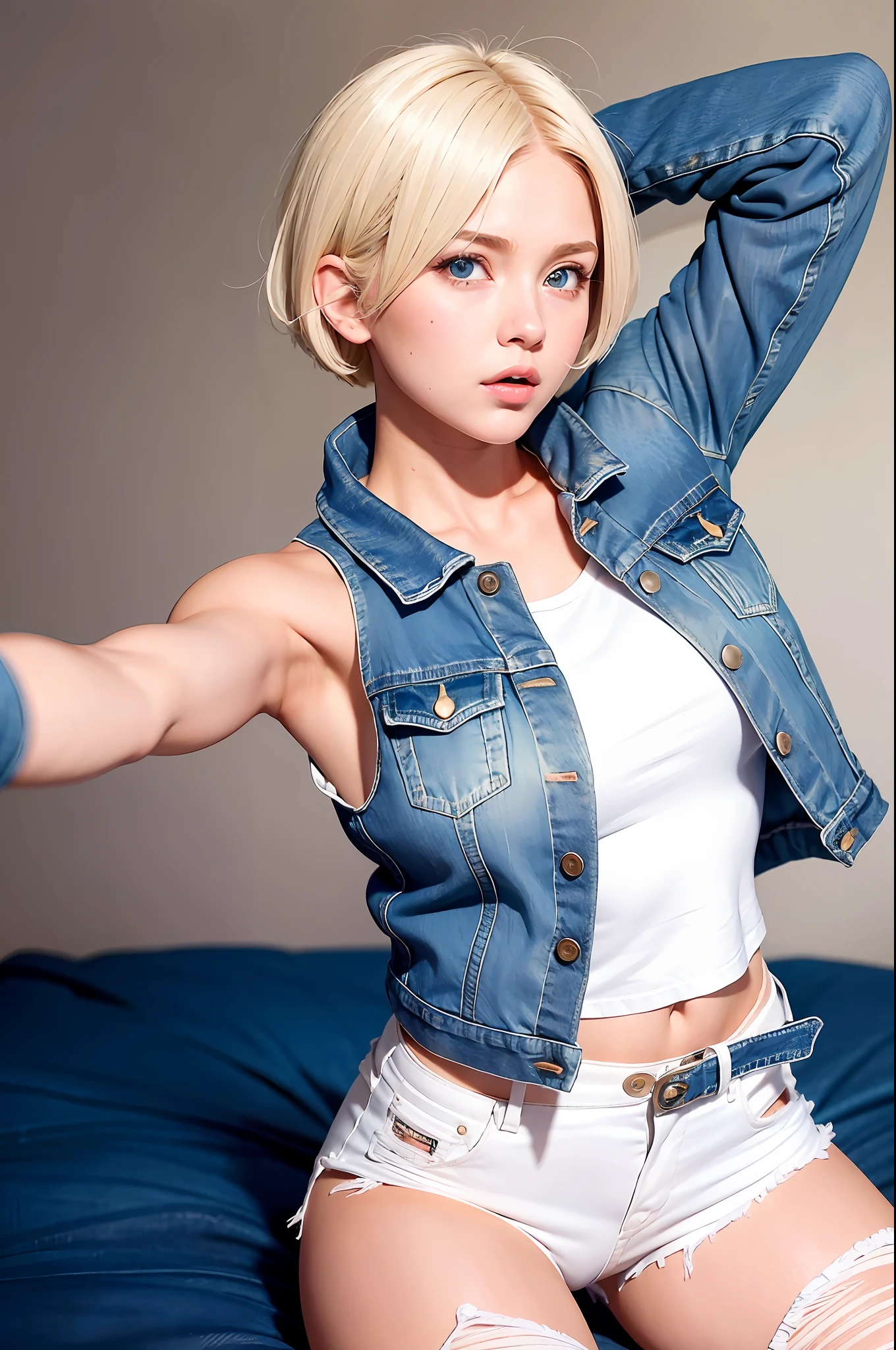 (((1 girl, cute, denim jacket, white ripped top, jeans, gloves, blonde, short hair, Bob hair, side parted hair, blue eyes)))),(((blonde))),((sleeping in bed))))
Dynamic poses, comic book style, depicting a group of characters in a variety of action scenes, from intense combat to relaxing moments, with dramatic speed lines and bold sound effects, capturing the excitement and energy of the story, laser rays from the palm, attacking forward with the palm, Yellowstone, Grand Canyon, wide view, full body shot, white space and more
