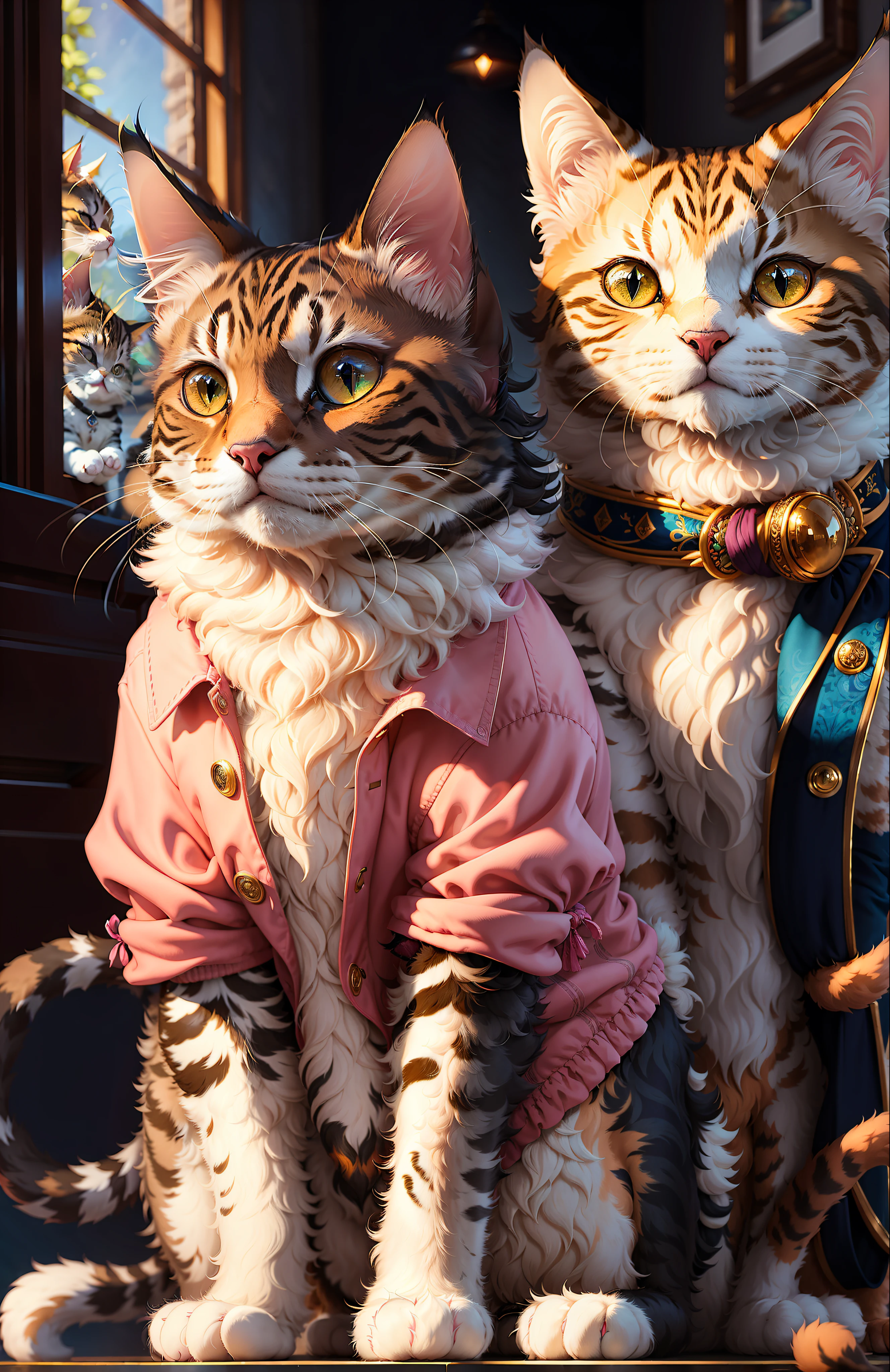 ((a cat in clothes)),, full shot, fluffy hair, anthropomorphic expressions, rich colors, exquisite details, masterpiece, realistic, artsation, cg, realistic, Unreal Engine, real light and shadow, beautiful and rich colour, amazing detail, high quality, a pair of ears