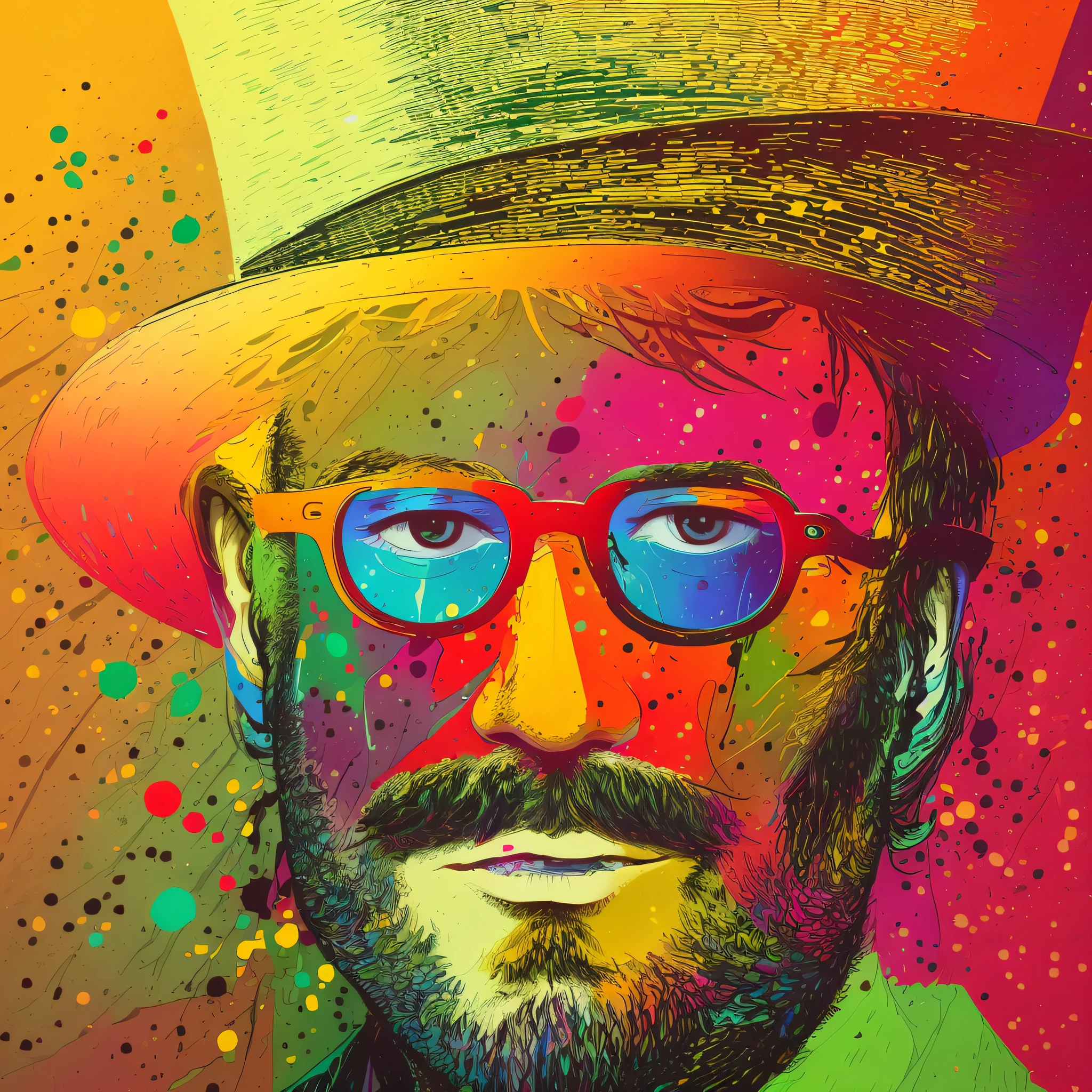 Abstract artwork that uses colorful overlapping shapes to create. The look should be inspired by the unique painting styles found in cubism with an emphasis on texture and intricate detail including hand - drawn type