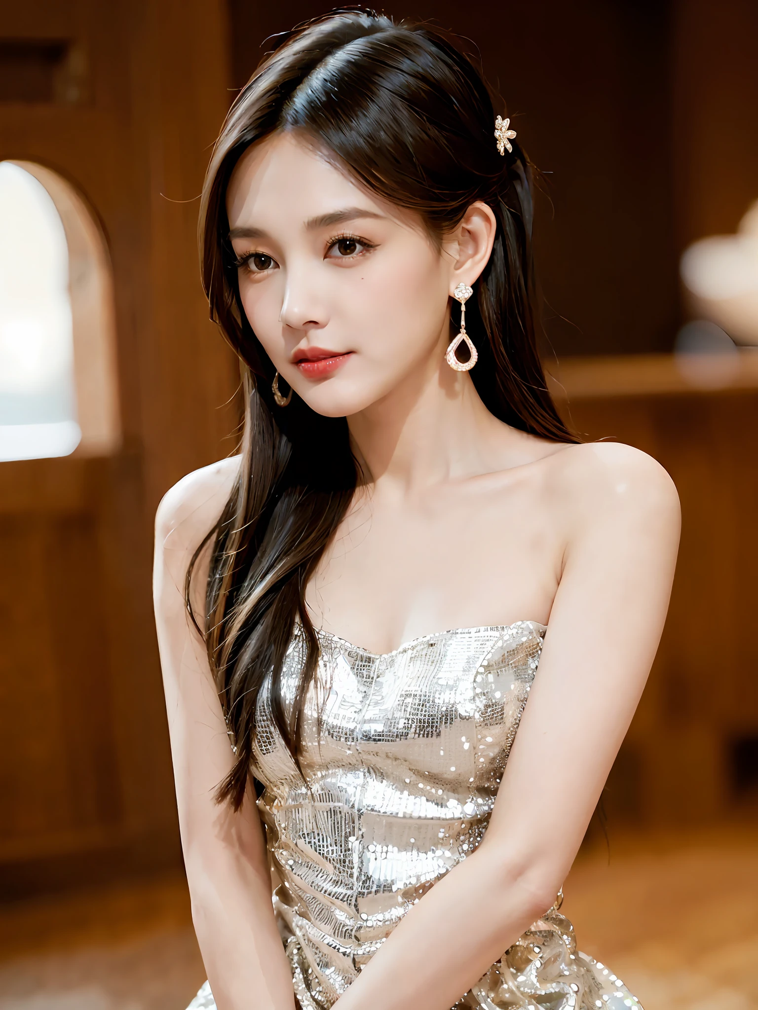 jewelry, solo, earrings, necklace, brunette hair, smile, single bun, (formal:1.6), reality, bun, bracelet, grin, ulzzang-6500v1.1, (original: 1.2), (reality: 1.3) , beautiful girl with beautiful details, extremely detailed eyes and face, eyes with beautiful details, ridiculous, incredibly ridiculous, huge file size, ultra detail, high resolution, super detailed, best quality, masterpiece, Illustrations, super detailed and beautiful, super detailed, CG, unity, 8k wallpaper, amazing, fine details, masterpiece, top quality, extremely detailed CG Unity 8k wallpaper, cinematic lights, (perfect shiny skin: 0.6), slim and smooth lines, (floating), (small breasts: 1), earrings, panorama, with a pair of wings