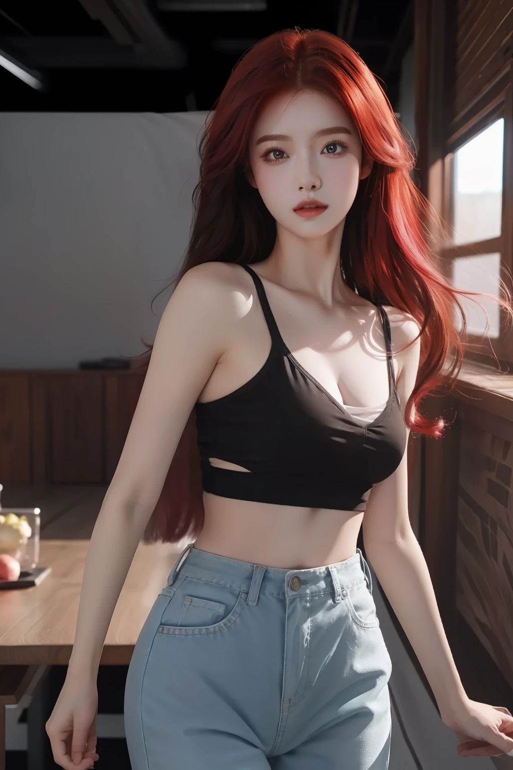 Masterpiece, Best Quality, (Best Quality), (Best Illustration), (Best Shadow), Ray Tracing, Super Detailed, A Girl, Red Hair, Dancing, MEINV, --v6