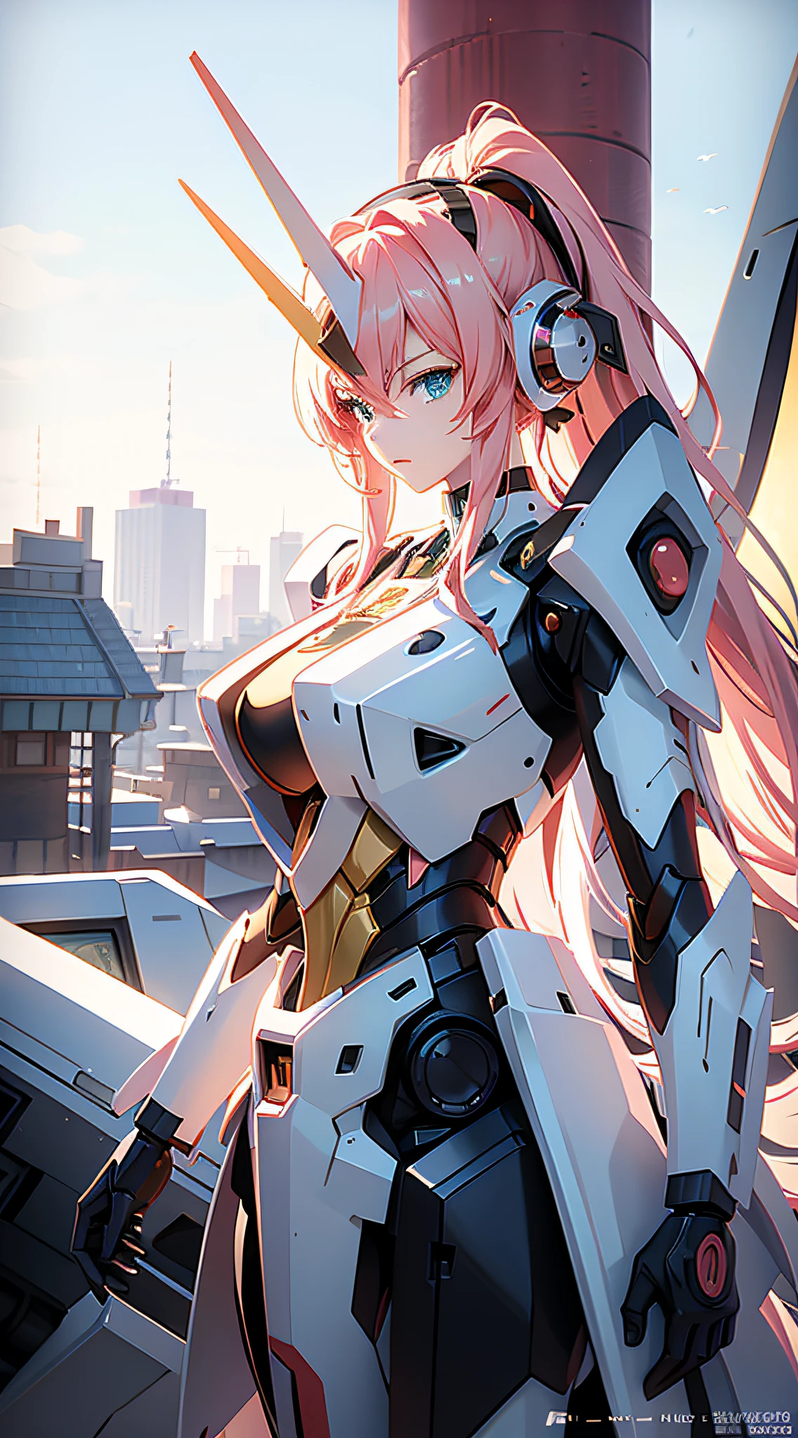 There is a large robot standing on the platform with female mecha, best anime 4k konachan wallpaper, detailed digital anime art, anime mecha aesthetics, detailed anime art, detailed anime artwork, anime wallpaper 4 K, anime wallpaper 4k, advanced digital anime art, 4k anime wallpaper, badass anime 8 k, anime art wallpaper 4k, anime art wallpaper 4k