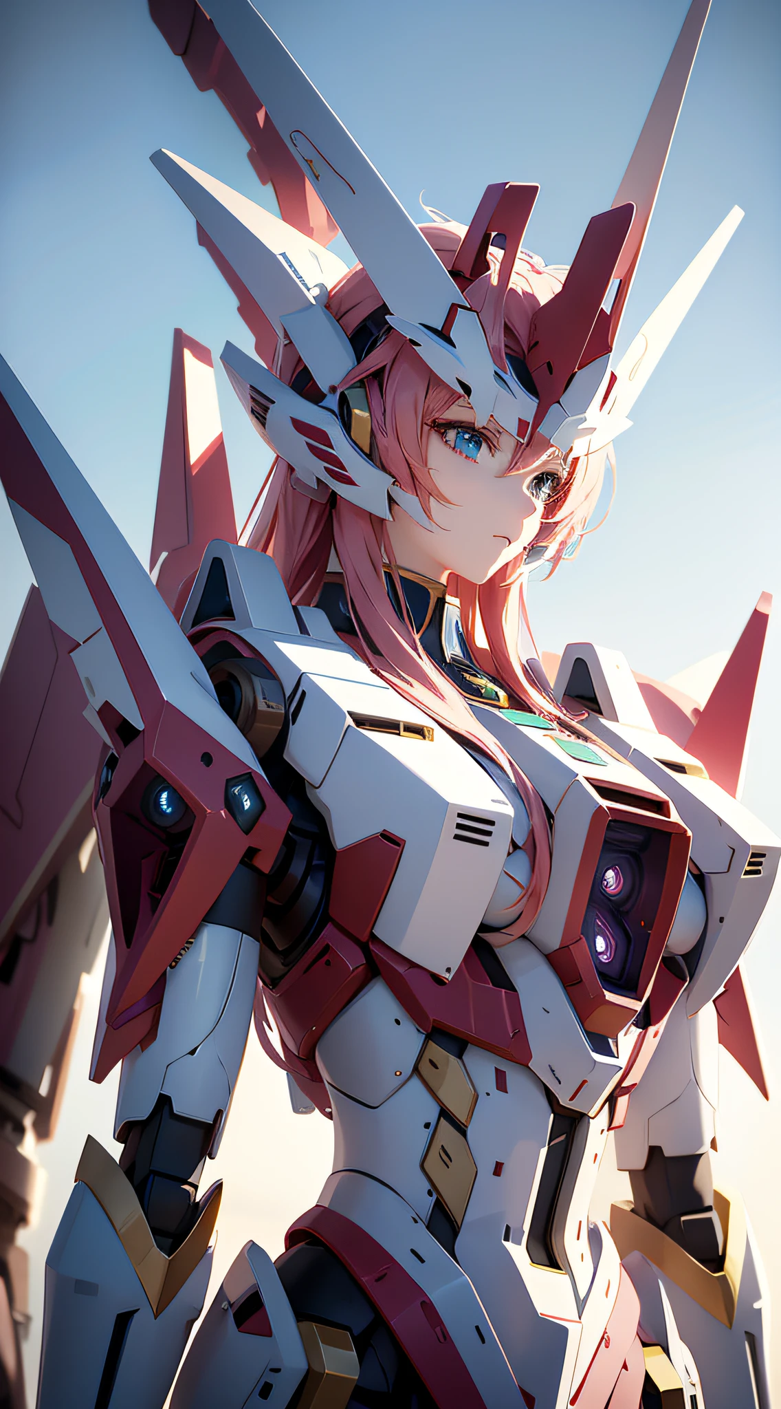 There is a large robot standing on the platform with female mecha, best anime 4k konachan wallpaper, detailed digital anime art, anime mecha aesthetics, detailed anime art, detailed anime artwork, anime wallpaper 4 K, anime wallpaper 4k, advanced digital anime art, 4k anime wallpaper, badass anime 8 k, anime art wallpaper 4k, anime art wallpaper 4k