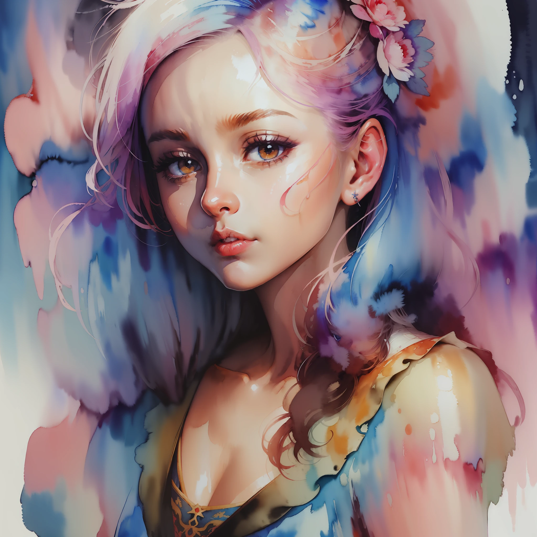 (masterpiece, top quality, best quality, official art, beautiful and aesthetic:1.2), (1girl:1.3), extreme detailed,colorful,highest detailed,(watercolour painting:1.3), optical mixing, playful patterns, lively texture, rich colors, unique visual effect