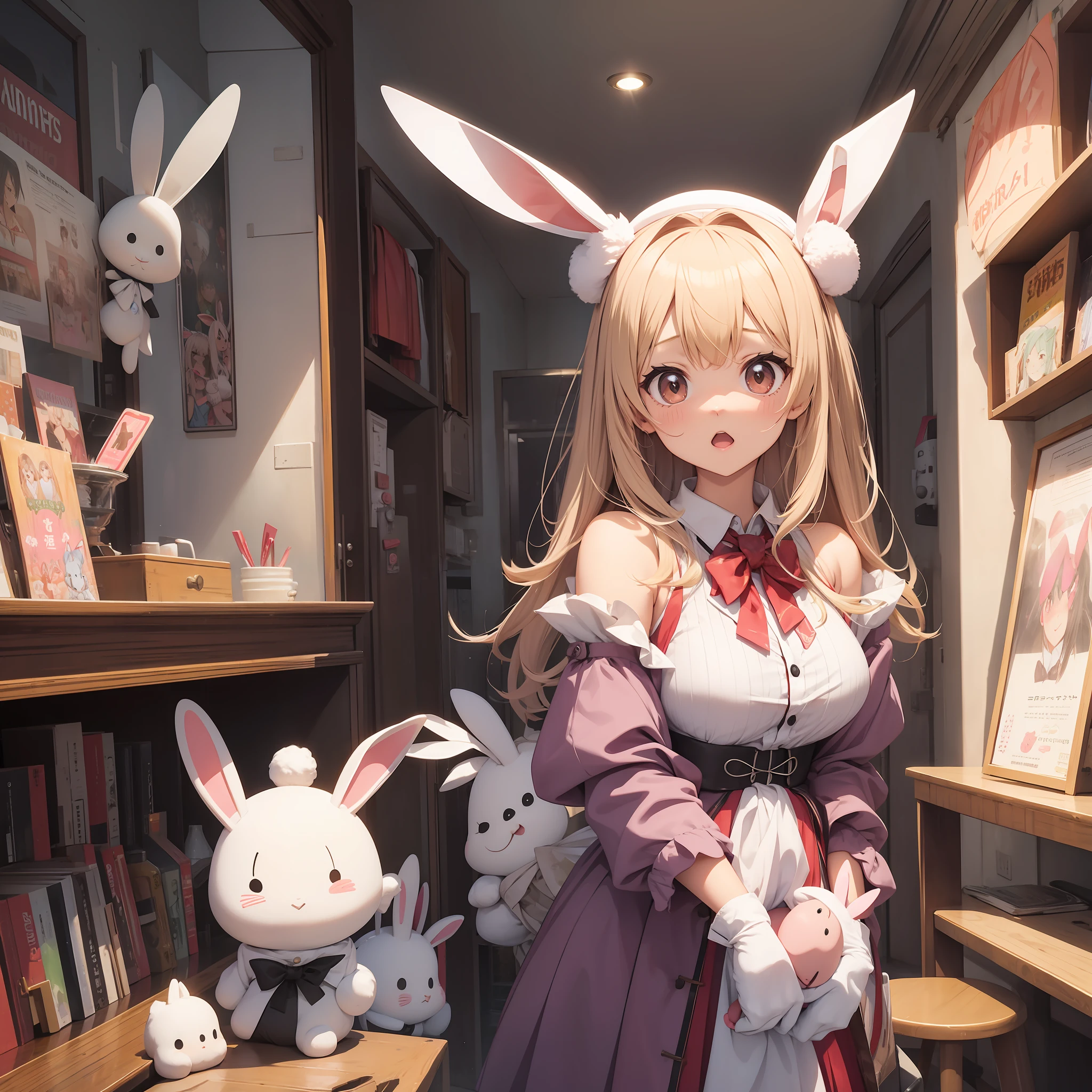 Rabbit-eared girl Surprised face Amusement park